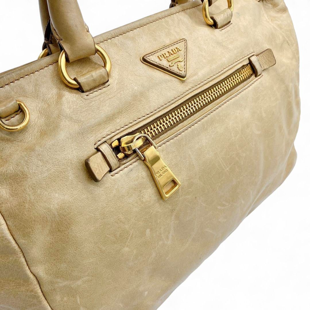 Prada Prada - Beige Leather Shoulder Bag 2Way Handbag Size ONE SIZE - 4 Thumbnail