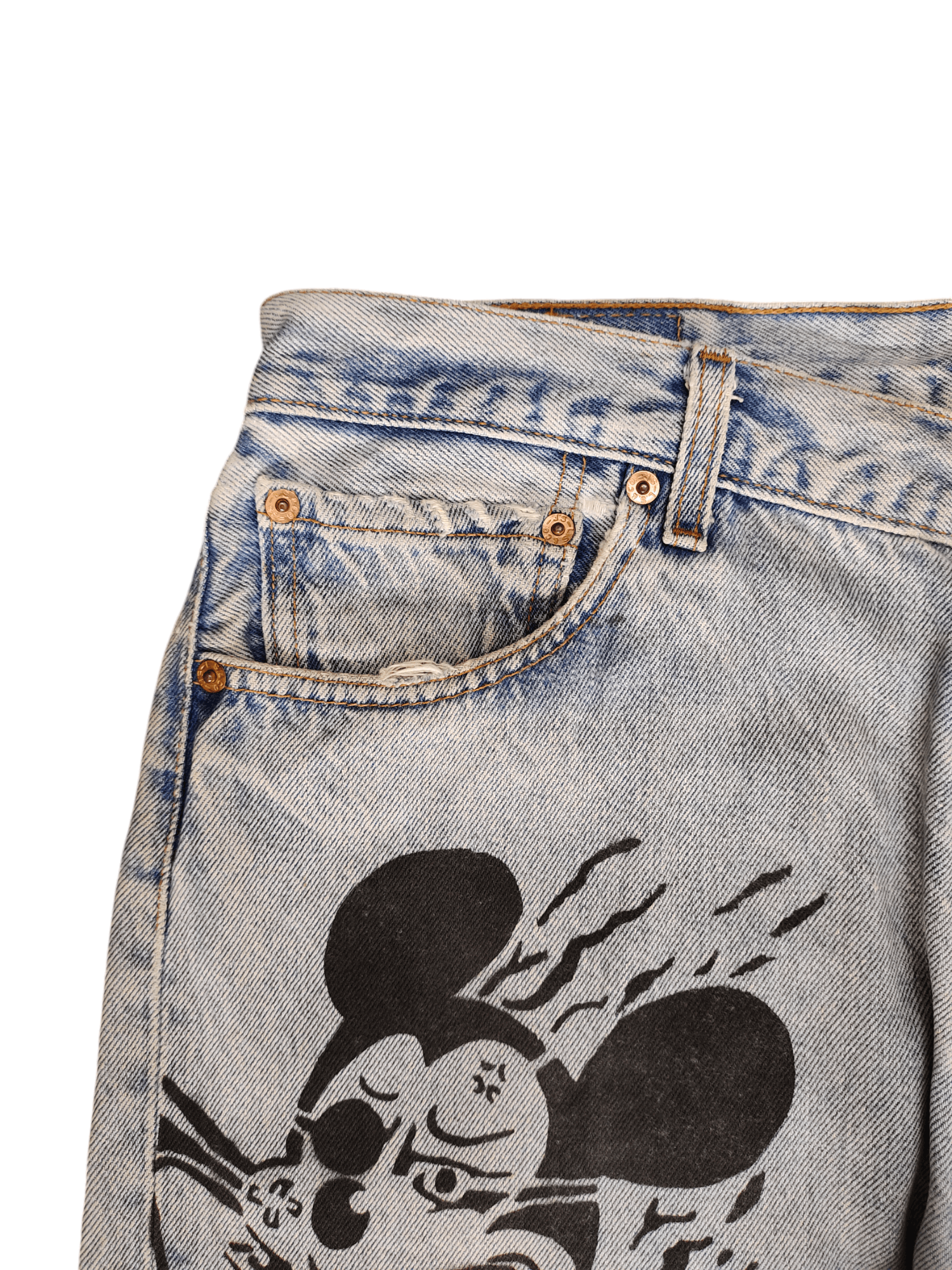 Levi's Vintage Clothing Vintage Levis 501 Mickey Mouse Distress Jeans Custom Size US 35 - 8 Thumbnail