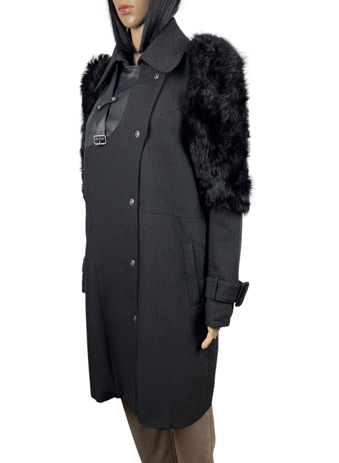 Designer Eudon Choi London Coat Wool-Leather & Real Fur Details UK10 Size M / US 6-8 / IT 42-44 - 5 Thumbnail