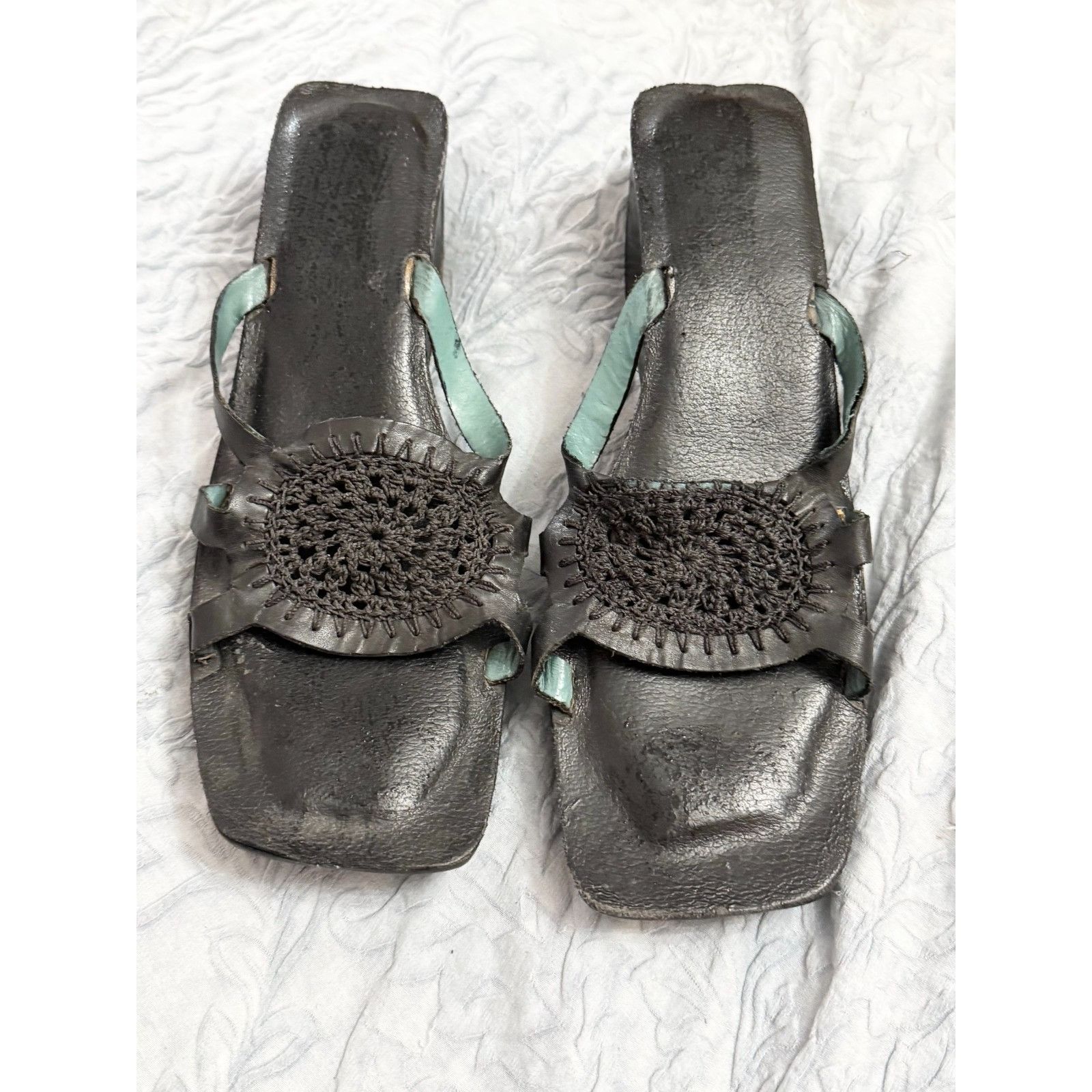 Bcbgmaxazria Vintage BCBG MAX AZRIA Black Print Block Heel Slide Sandals Size US 10 / IT 40 - 1 Thumbnail