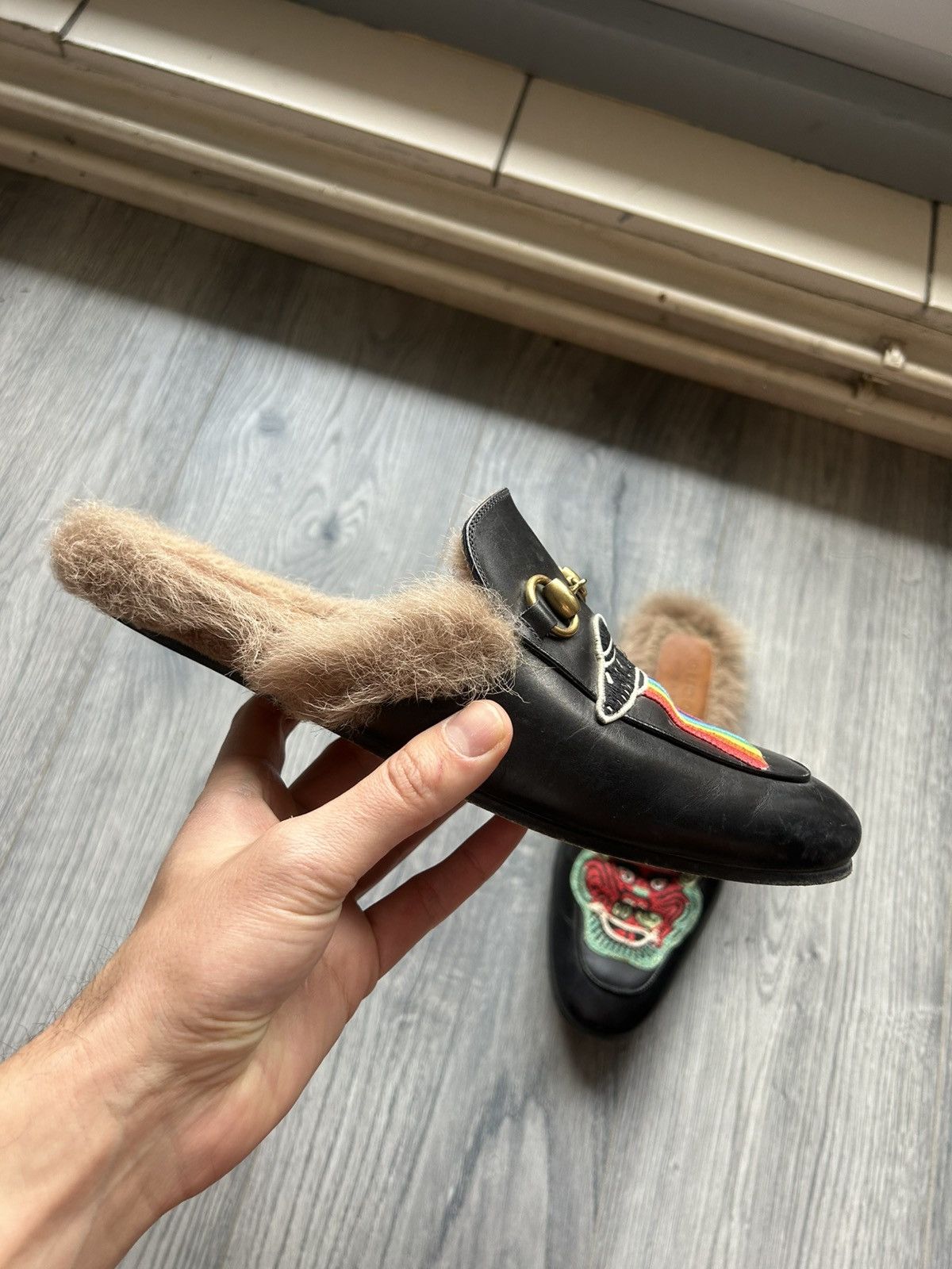 Gucci Rainbow UFO & Demon Embroidery Princetown Mules Size US 7.5 / EU 40-41 - 3 Thumbnail