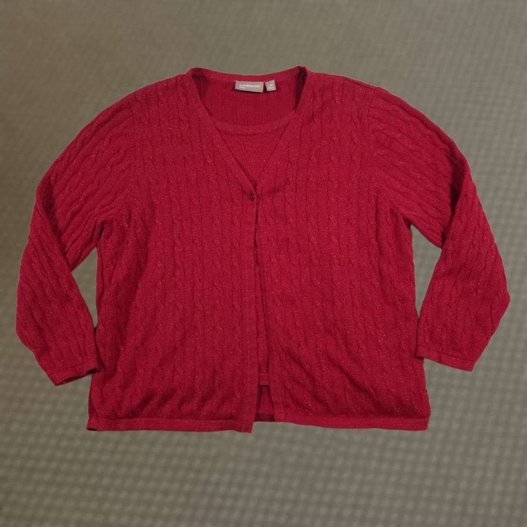 Croft & Barrow VINTAGE? (No) Croft & Barrow Cardigan Sweater Womens 2X Red Cable Knit Sparkle V Neck Twinset Shirt Womens 2X Red Cable Knit Sparkle V-Neck Twinset Size XXL / US 16-18 / IT 52-54 - 1 Thumbnail