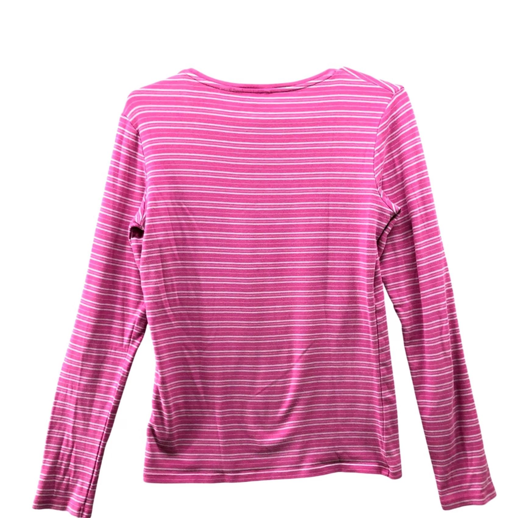 Uniqlo VINTAGE Uniqlo Long Sleeve T Shirt Womens M Pink Striped Crewneck Stretch Cotton Size M / US 6-8 / IT 42-44 - 2 Thumbnail