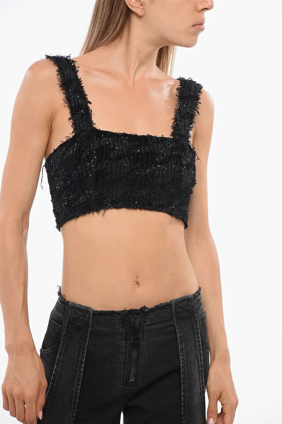 Balmain og1mm0326 Solid-Color Crop Top in Black Size XS / US 0-2 / IT 36-38 - 1 Thumbnail