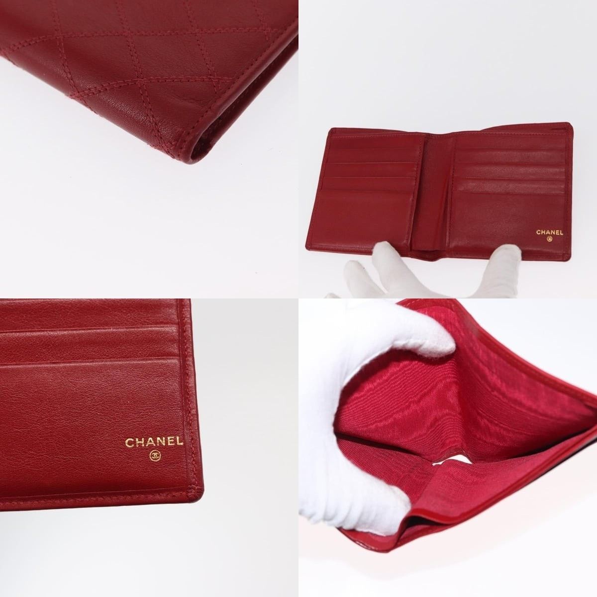 Chanel Chanel Matelasse Wallet Lamb Skin Red CC Size ONE SIZE - 4 Thumbnail