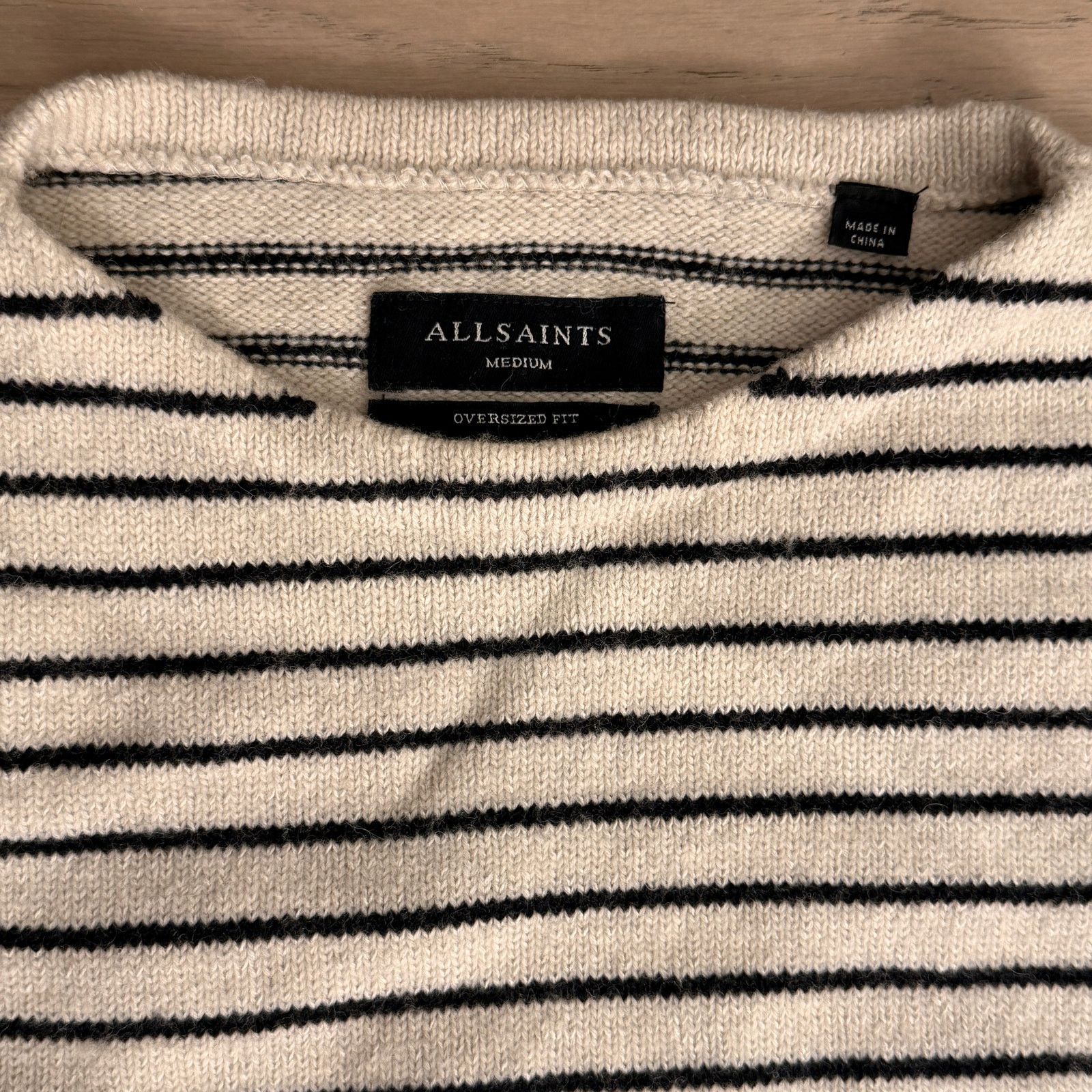 Allsaints AllSaints Oversized Fit Striped Crewneck Sweater Ivory Size US M / EU 48-50 / 2 - 3 Thumbnail
