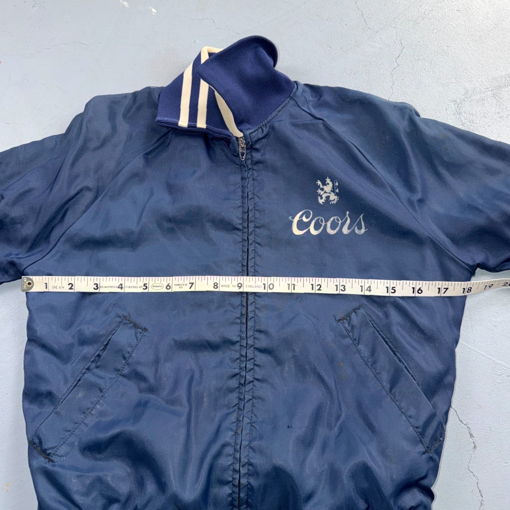 Vintage Vtg Coors Light Satin Poly Bomber Jacket Rockabilly Blue USA Talon 1960s 1970s Size US S / EU 44-46 / 1 - 6 Thumbnail