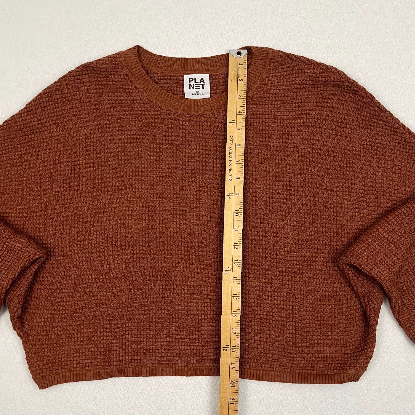 Vintage Planet by Lauren G Womens Sweater One Size Orange Brown Oversized Waffle Knit Pullover Crew Neck Dolman Sleeve Knit Comfort Casual Vintage: No Size ONE SIZE - 4 Thumbnail