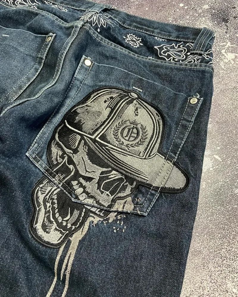 Designer × Japanese Brand Skull Embroidered Wide-Leg Harajuku Jean Size US 34 / EU 50 - 3 Thumbnail