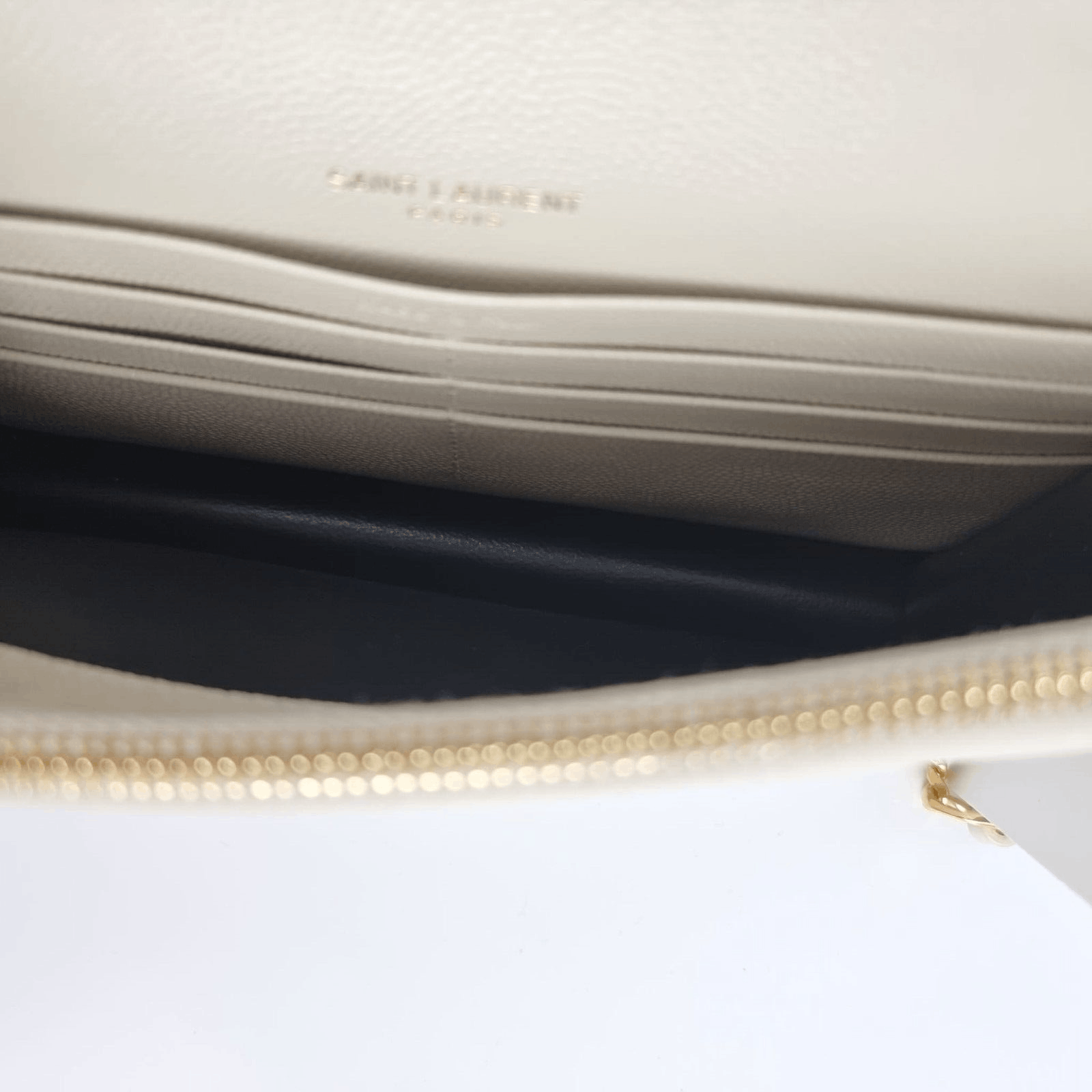 Saint Laurent Paris YSL Cassandre Envelope Crema Grained Leather Chain Wallet Size ONE SIZE - 8 Thumbnail