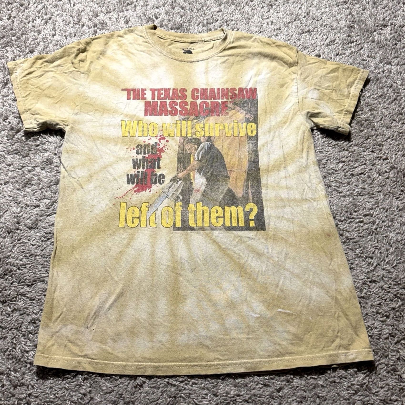 Etro VINTAGE Texas Chainsaw Massacre Mens Small Yellow Tie Dye T Shirt Retro Movie Shirt Mens S Yellow Retro Colorway Theme: Retro Size US S / EU 44-46 / 1 - 2 Thumbnail