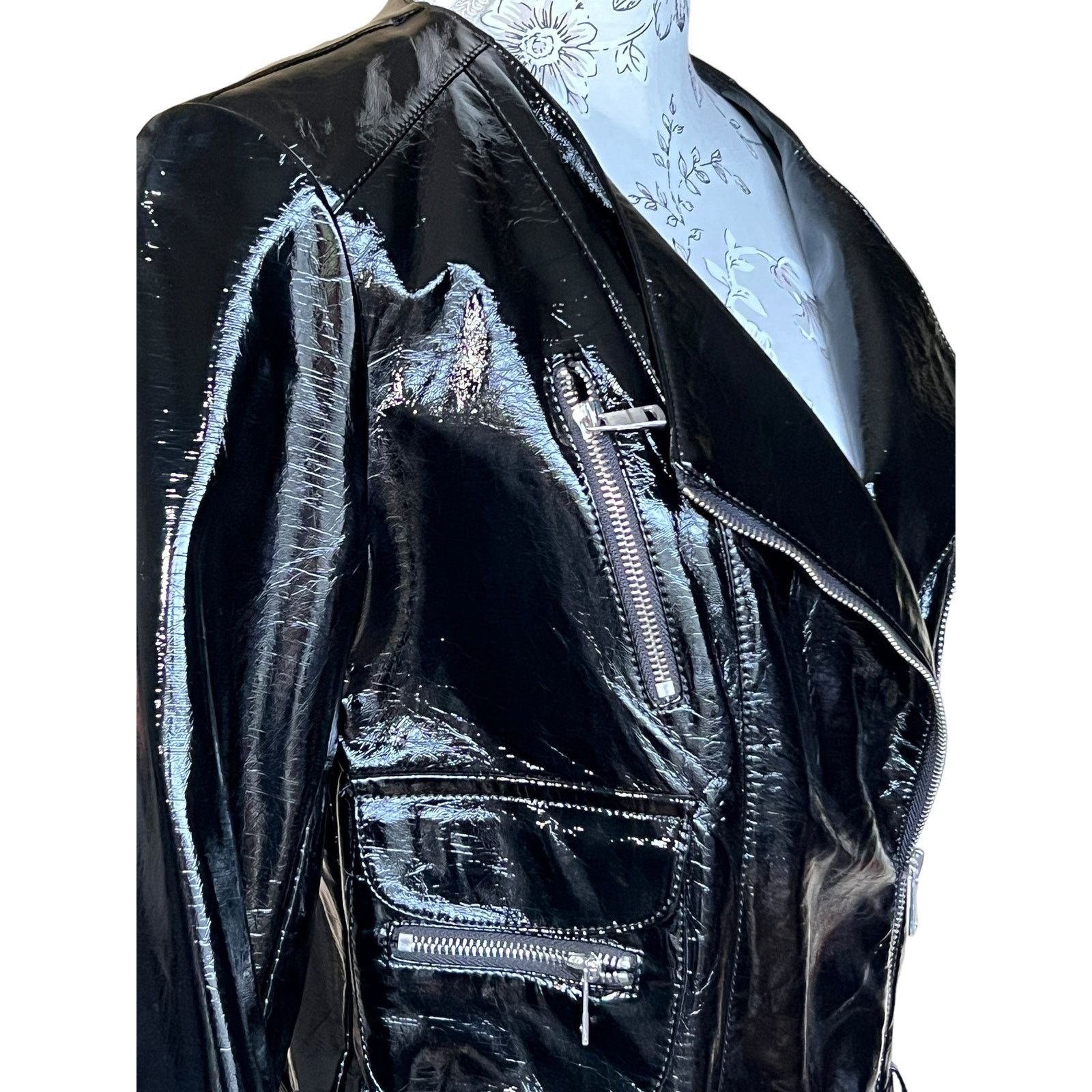 Other New LA Coalition Blck Vegan Patent Leather Motorcycle Jacket Size S / US 4 / IT 40 - 7 Thumbnail