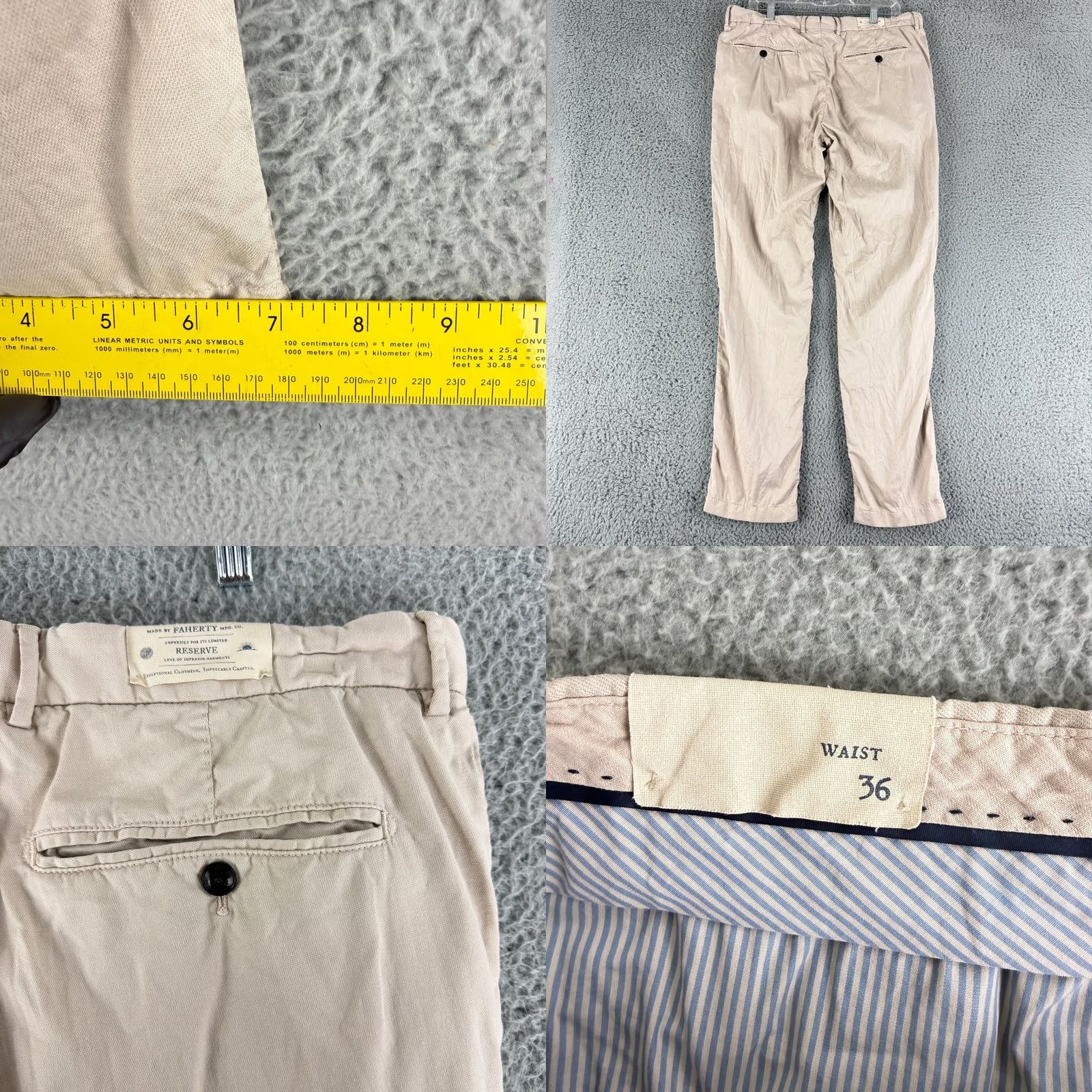 Faherty Faherty Mens Chino Pants Casual Workwear Travel Solid Beige 36 Khaki Linen Blend Straight Leg 31in Inseam Regular Size US 36 / EU 52 - 8 Thumbnail