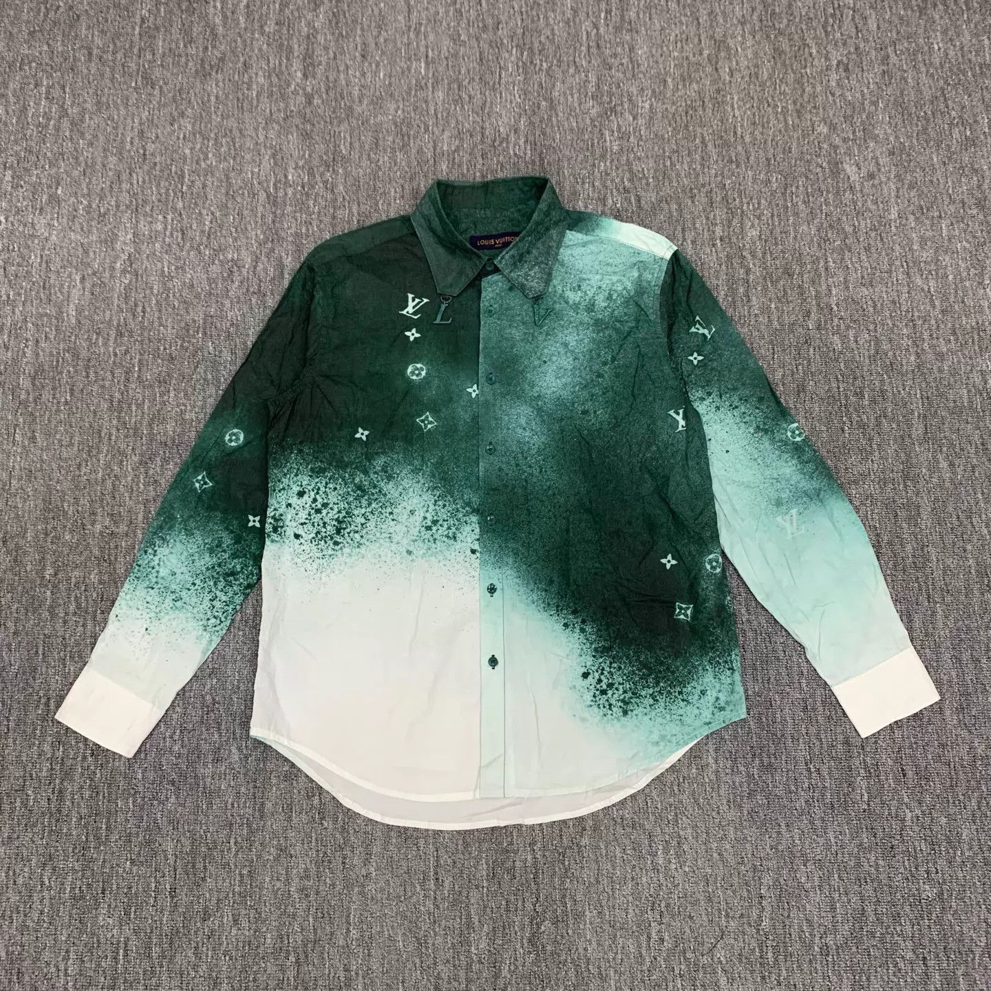 Louis Vuitton Green Tie-Dye Print Button-Up Shirt Size US L / EU 52-54 / 3 - 1 Thumbnail