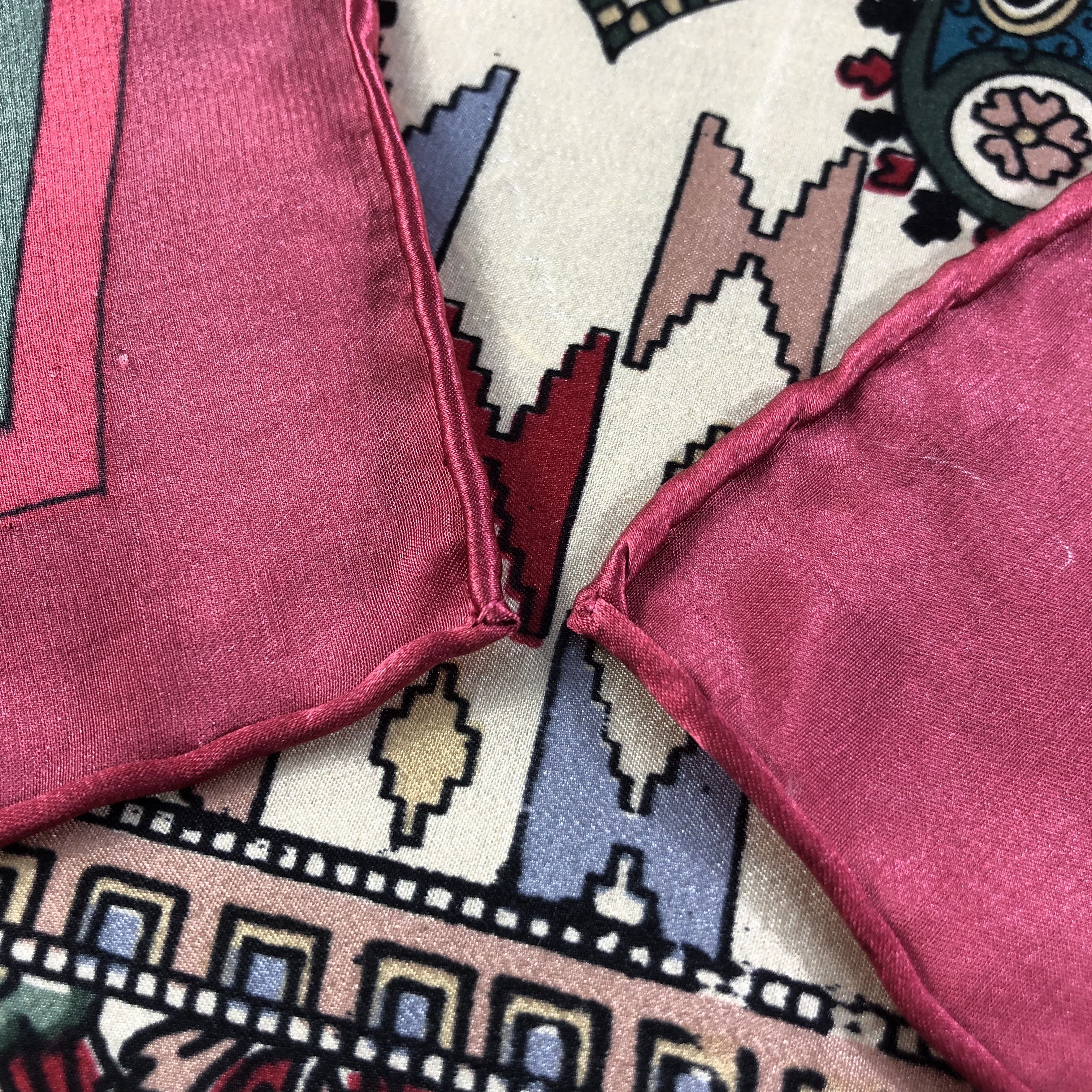 Vintage Native Design Hand Rolled Silk Scarf M688 Size ONE SIZE - 5 Thumbnail