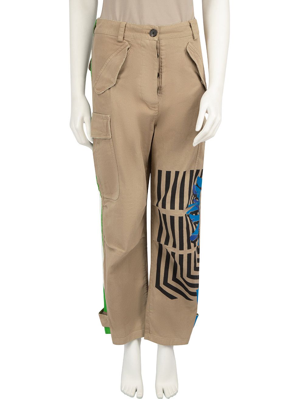 image of Dior 2022 Khaki Denim D-Flower Pop Motif Cargo Trousers, Women's (Size 27)
