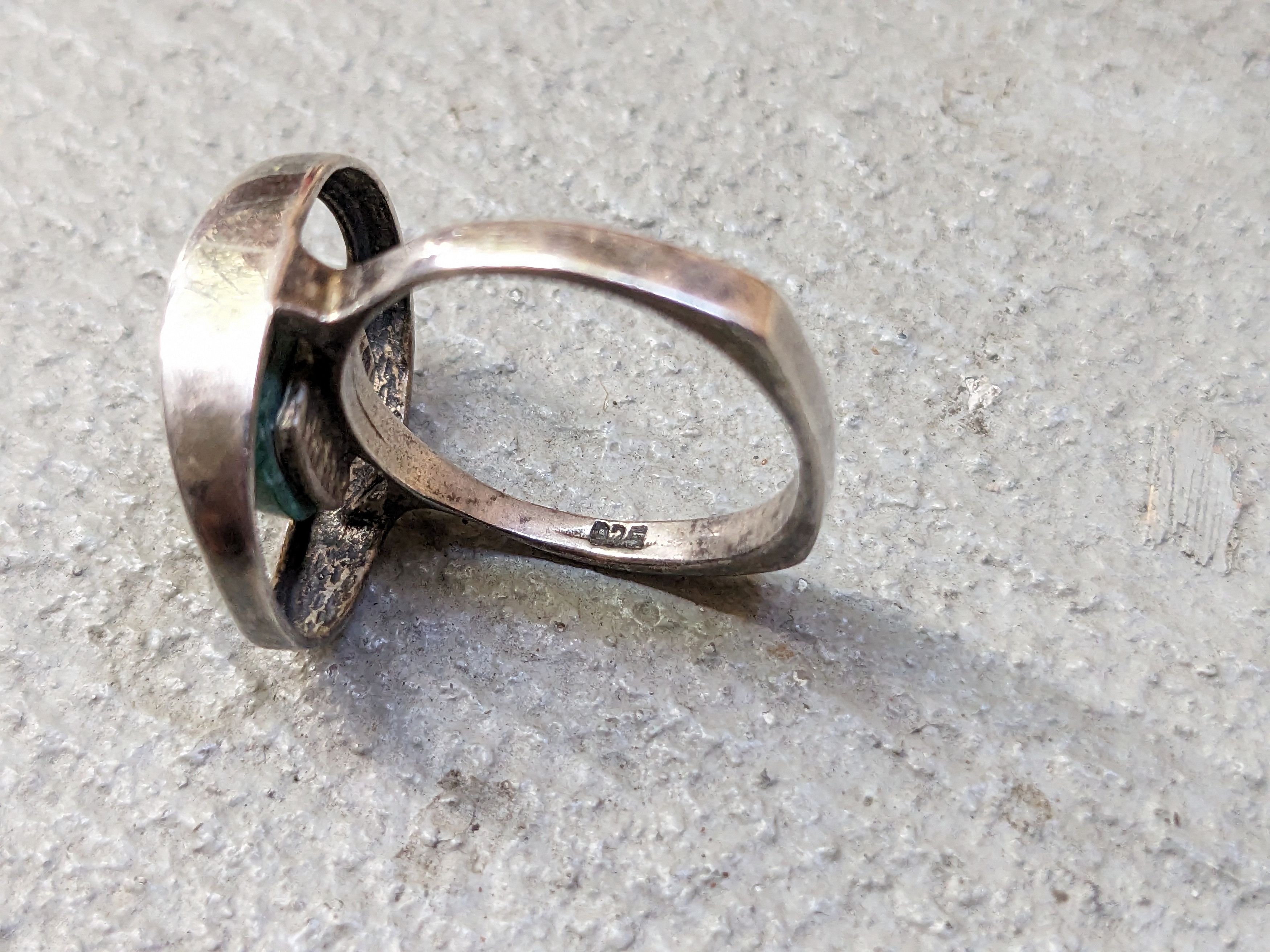 Jewelry Vintage Sterling Silver Ring 6.75 Green Eilat Modern MCM Size ONE SIZE - 9 Thumbnail