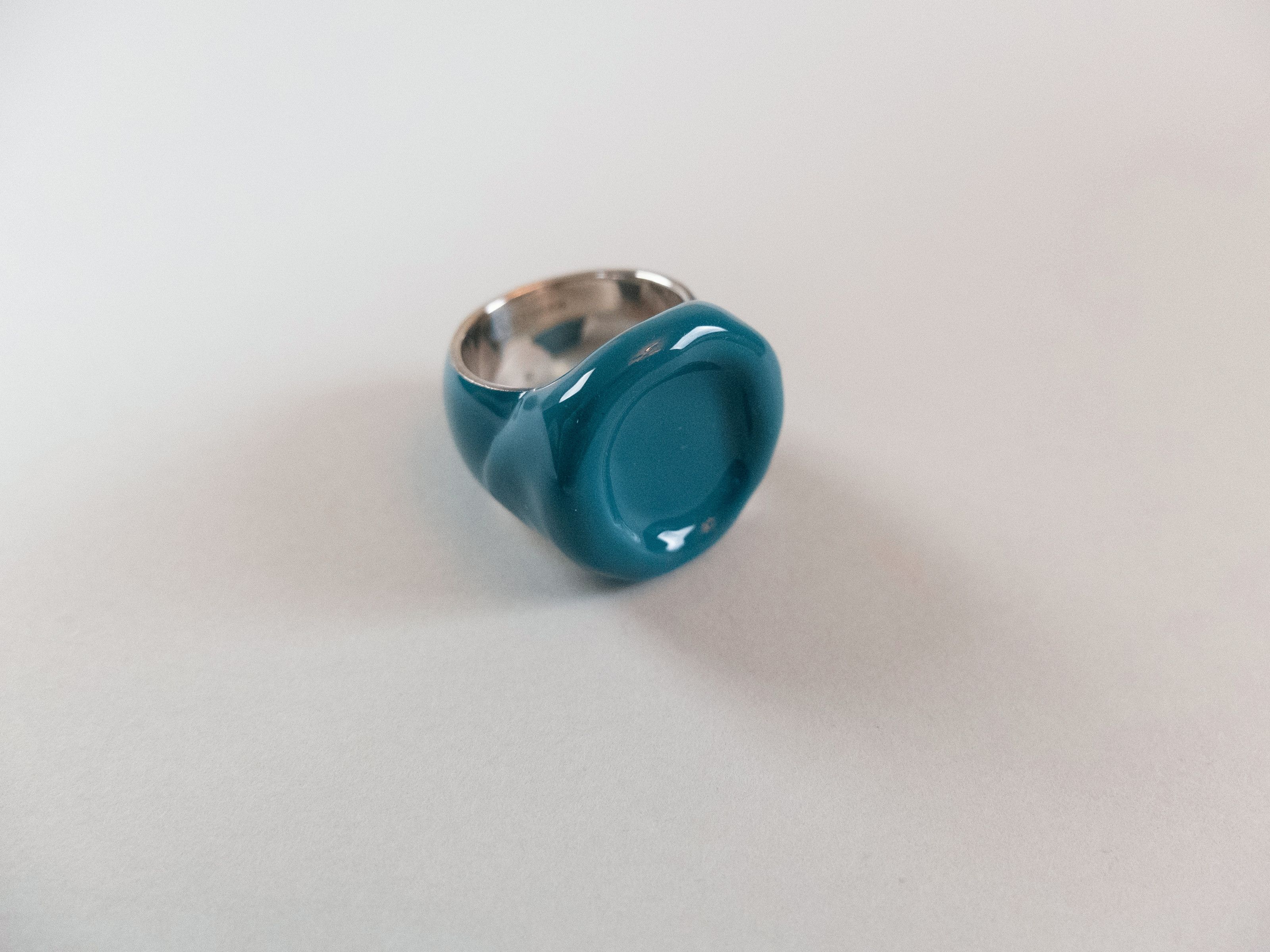 Bottega Veneta BOTTEGA VENETA Seal blue Sterling silver signet ring 9 17 q Size ONE SIZE - 3 Thumbnail