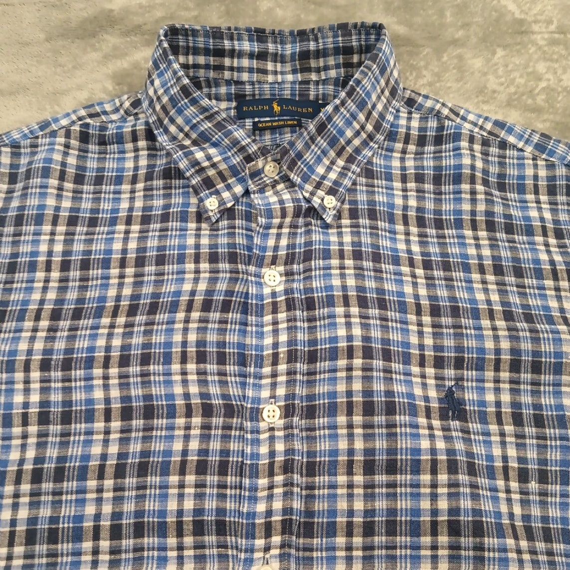 Ralph Lauren Ralph Lauren Shirt Mens XL Blue Plaid Linen Long Sleeve Button Down Size US XL / EU 56 / 4 - 2 Thumbnail