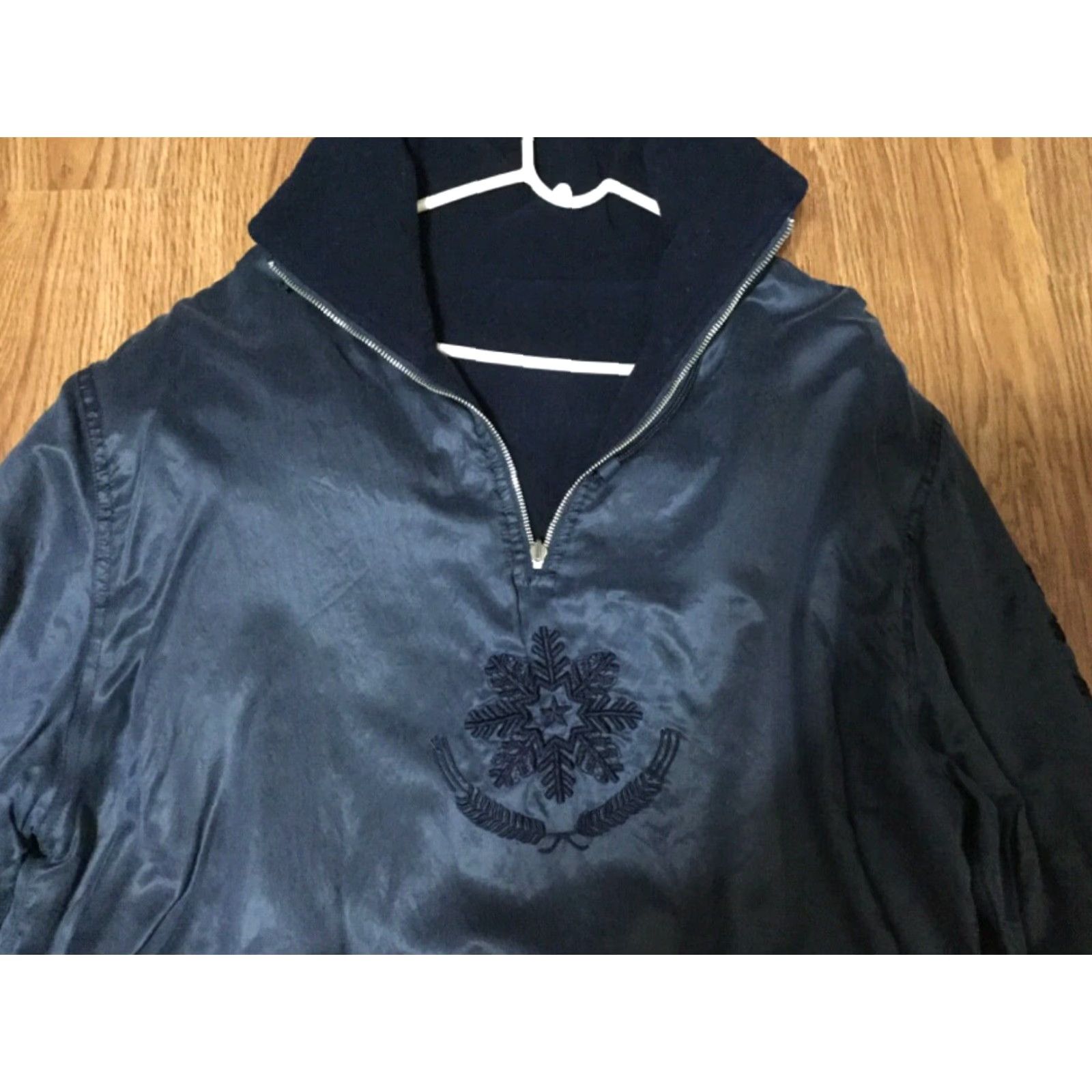 X-LARGE FU DA NAVY X-Large Womens Silk Blend Reversible Jacket Zip Embossed Navy Color Embossed Zip Jacket Reversible Silk Blend Size XL / US 12-14 / IT 48-50 - 2 Thumbnail