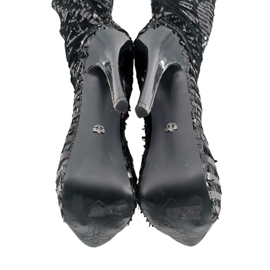 The Unbranded Brand Black Sequin Knee-High Boots Size US 10 / IT 40 - 3 Thumbnail