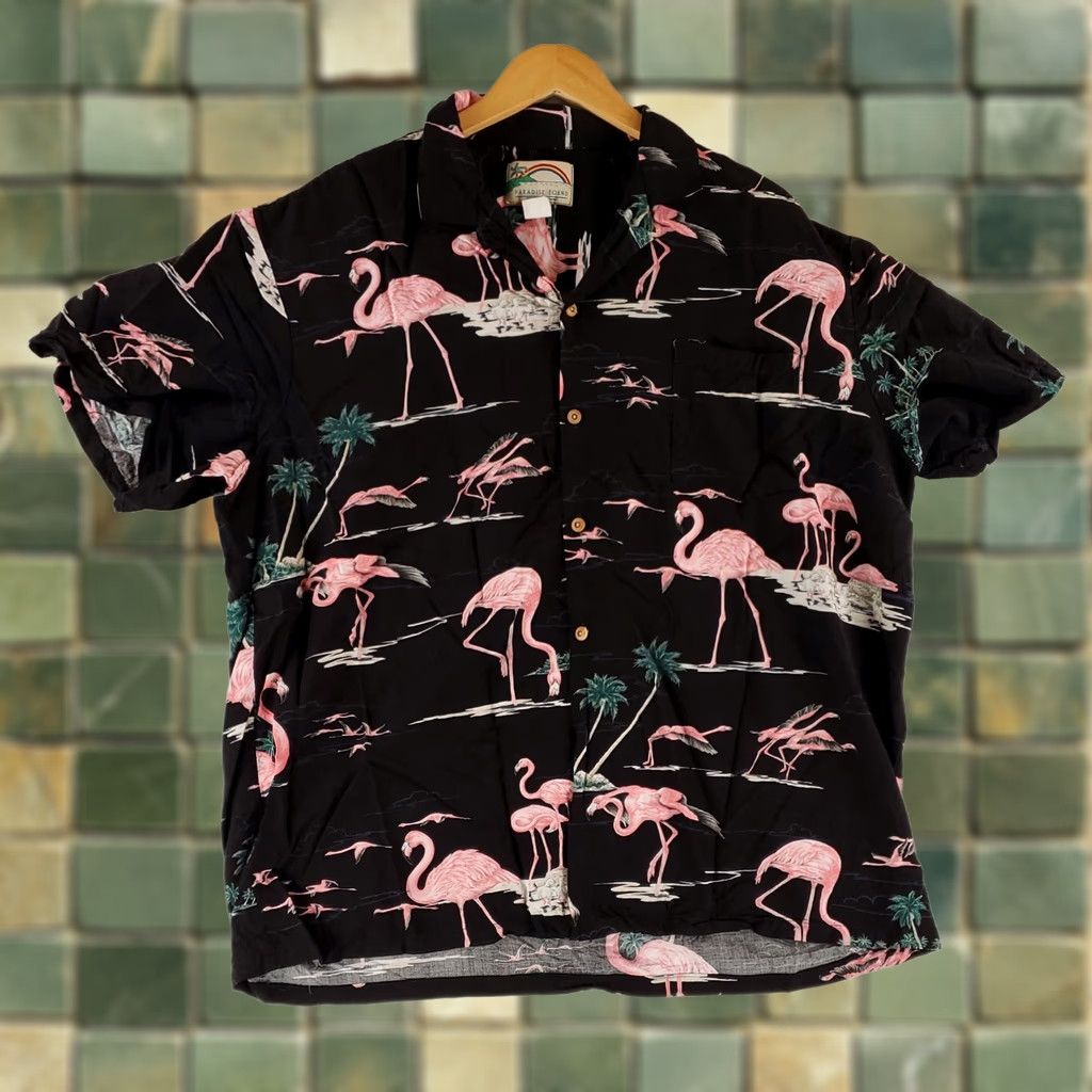 Paradise Found Paradise Found Button Up Hawaiian Shirt Short Sleeve Flamingo Black Mens XXL Size US XXL / EU 58 / 5 - 1 Thumbnail