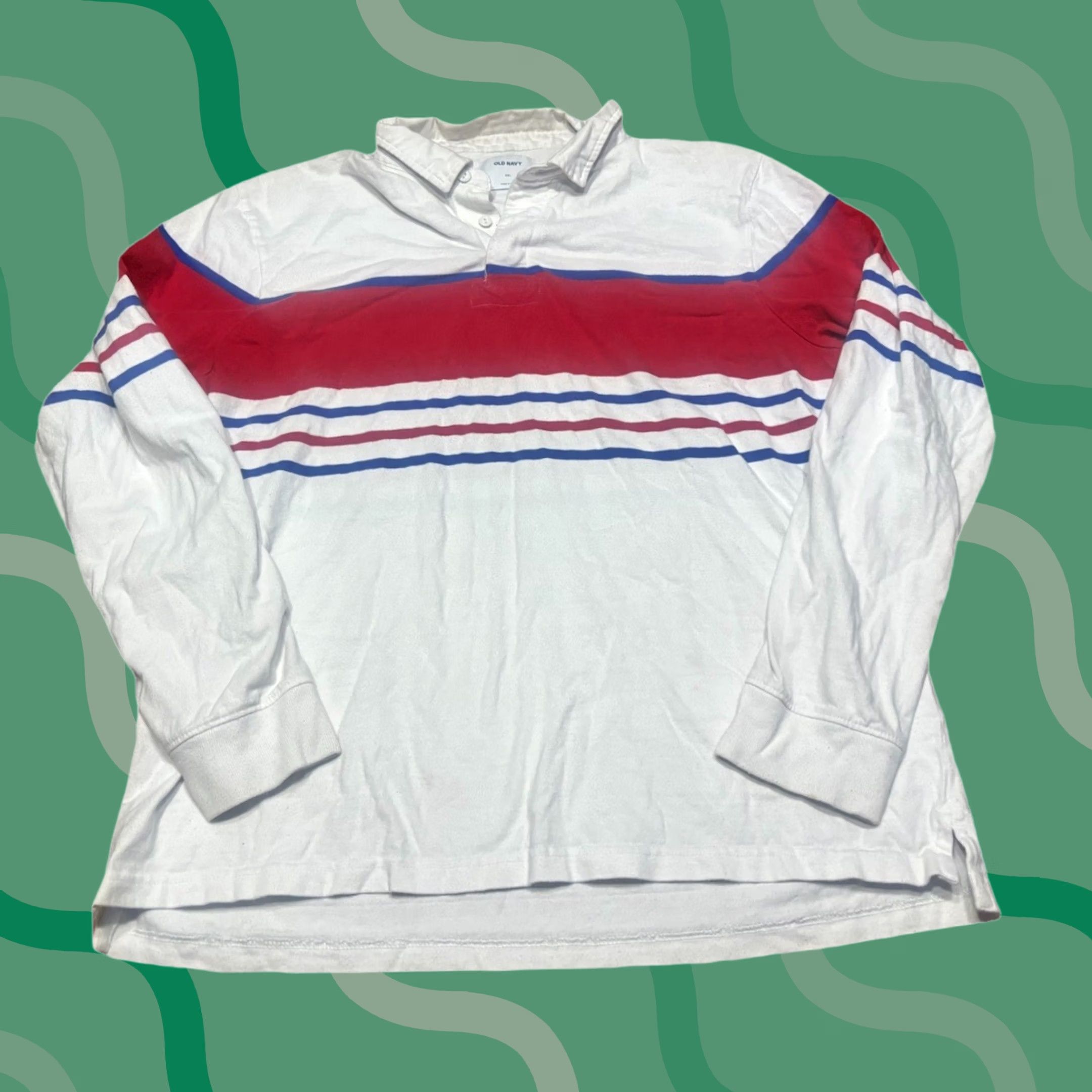 Old Navy VINTAGE Old Navy Rugby Polo Shirt Men XL Striped Heavyweight Cotton Button Collared 90s Casual Size US XL / EU 56 / 4 - 1 Thumbnail