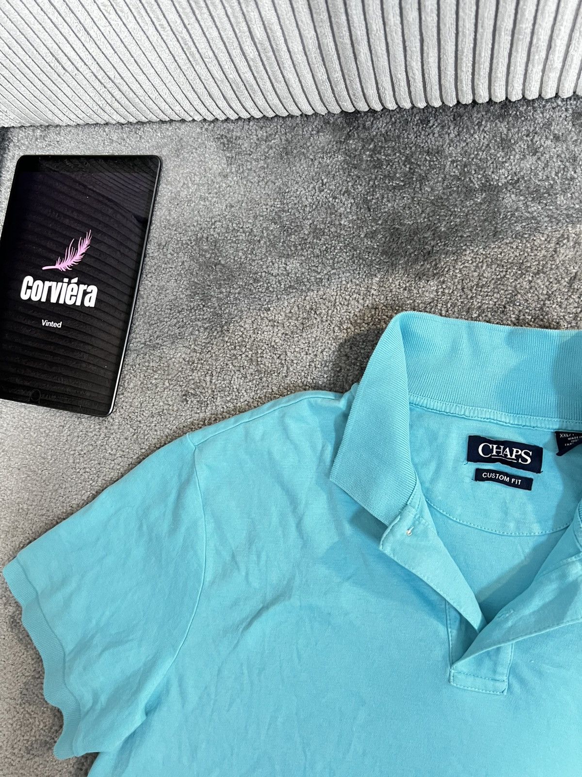 Chaps Ralph Lauren × Designer × Vintage Chaps Vintage Polo Shirt Custom Fit Baby Blue Size US XL / EU 56 / 4 - 2 Thumbnail