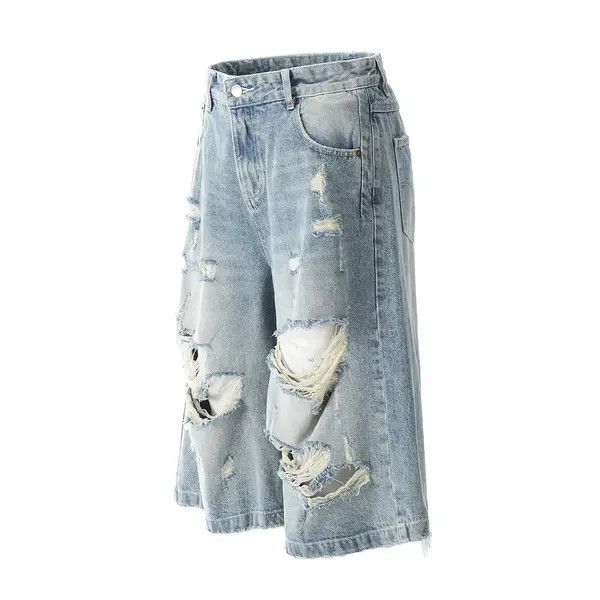 Japanese Brand VIBE Punk men's distressed loose washed ripped denim shorts Size US 32 / EU 48 - 2 Thumbnail