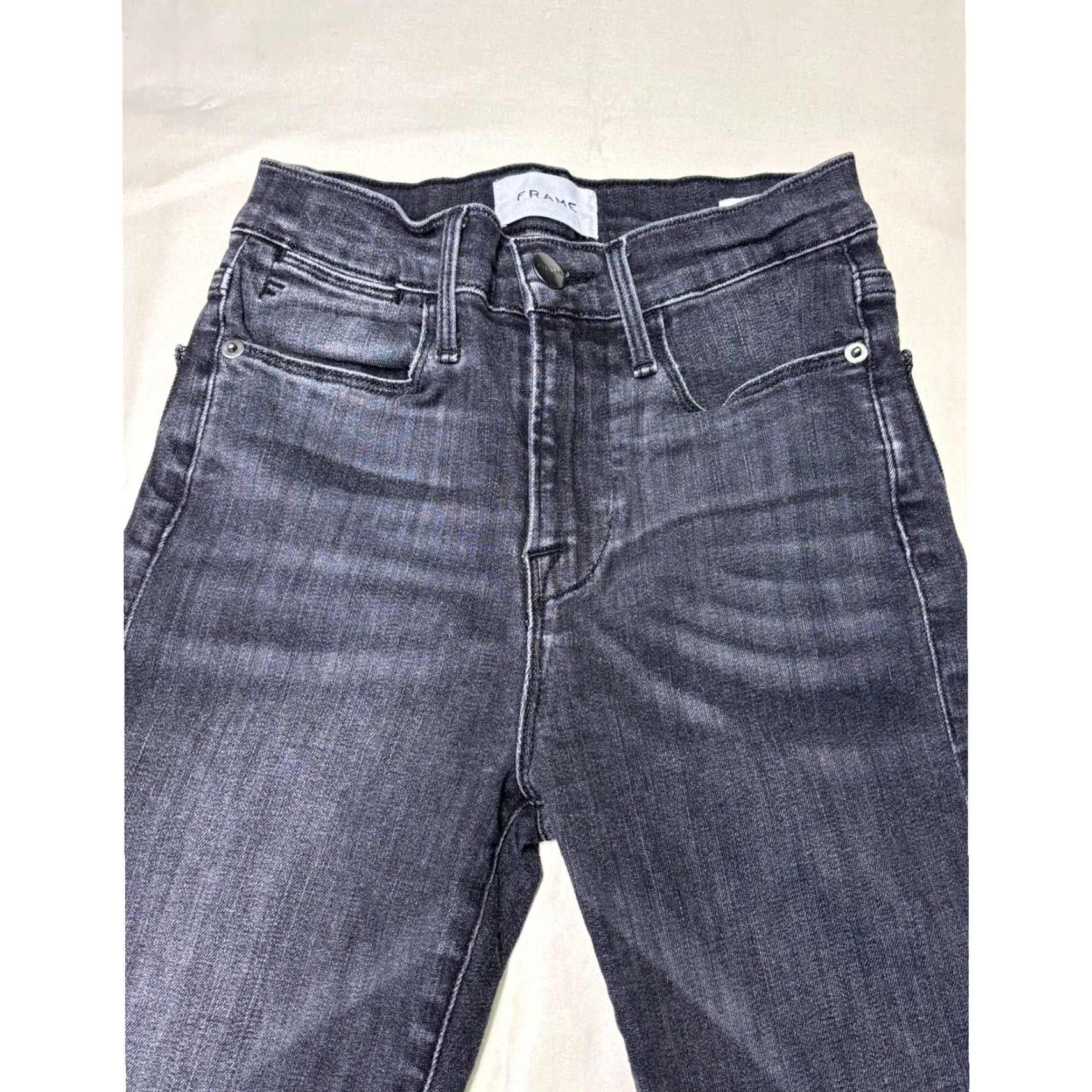 Frame FRAME Le High Straight Jeans Dark Wash Frayed Hem Women's Size 24x27 Size 42" / US 20 - 2 Thumbnail