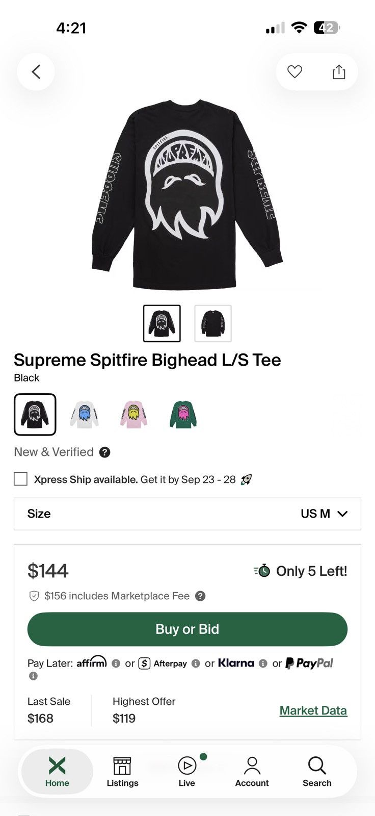 Supreme Supreme Spitfire L/S Tee Light Pine Size XL ss26 | Grailed