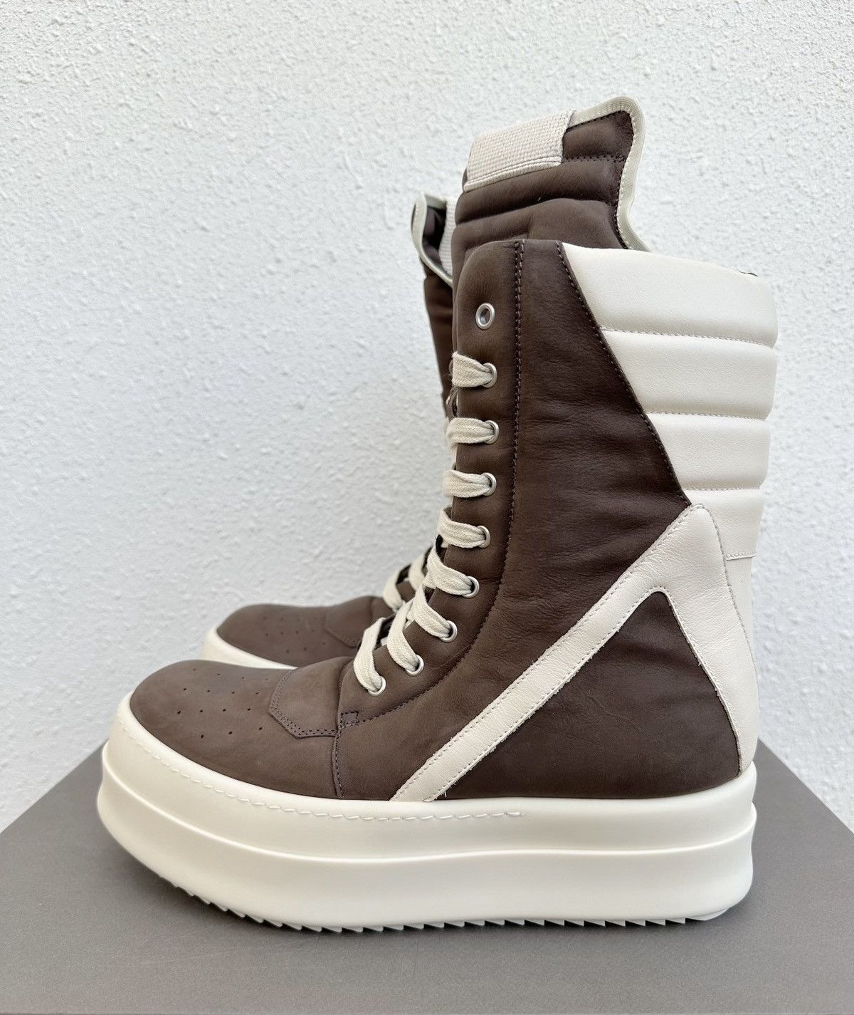Rick Owens Rick Owens Mega Platform Geobasket White & Brown Size US 8.5 / EU 41-42 - 4 Thumbnail