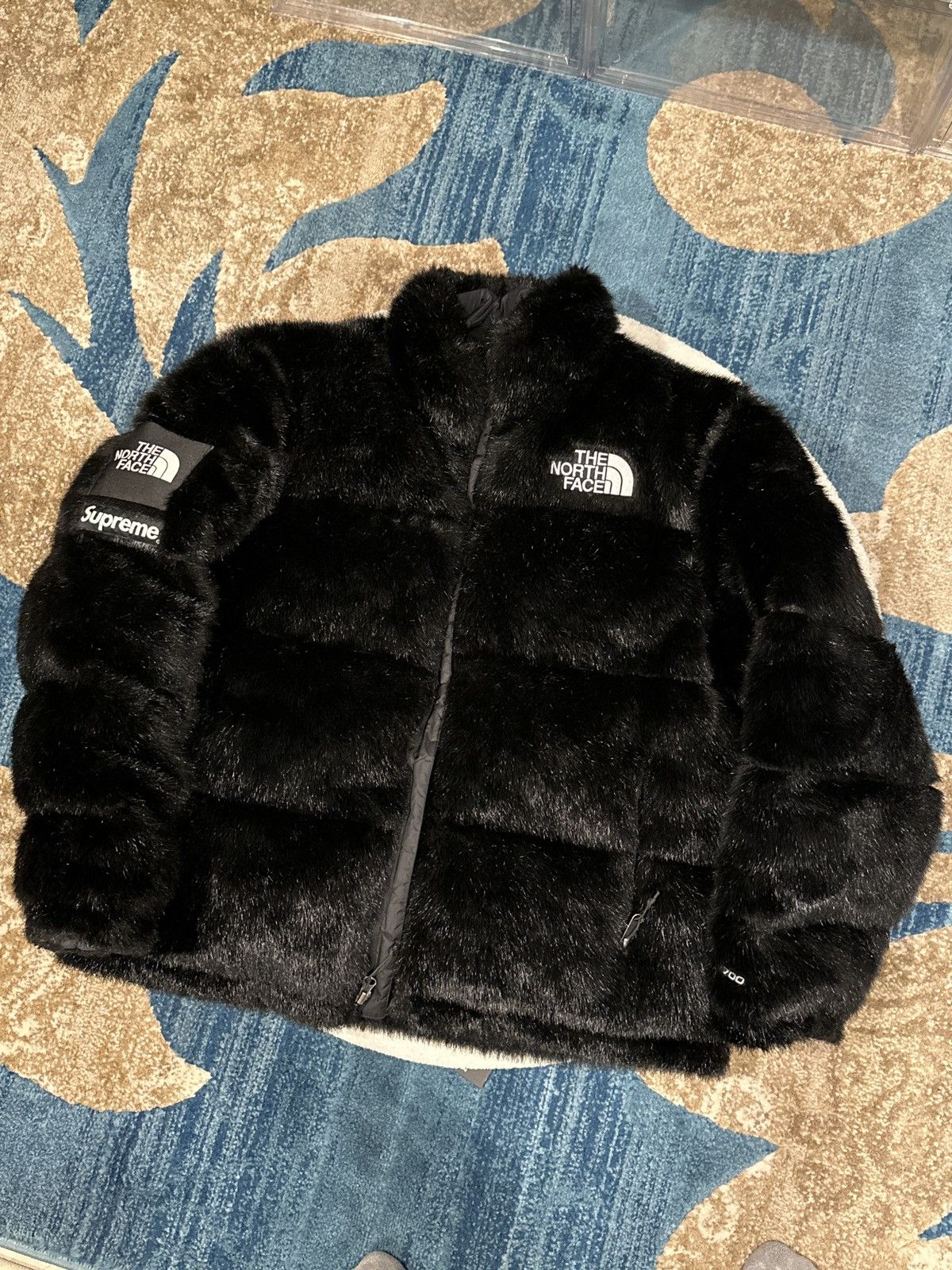 image of Supreme x The North Face Faux Fur Nuptse Jacket in Black, Men's (Size Medium)