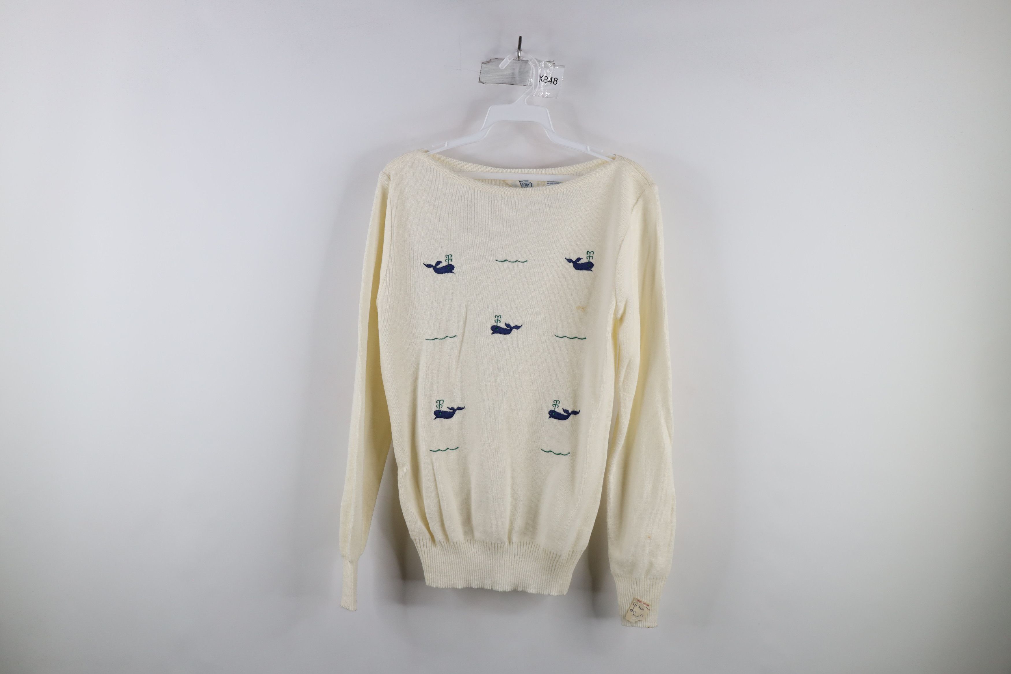 Image of Deadstock Vintage 70's Streetwear Ribbed Knit Sweater Cream in Ivory, Women's (Size XL)