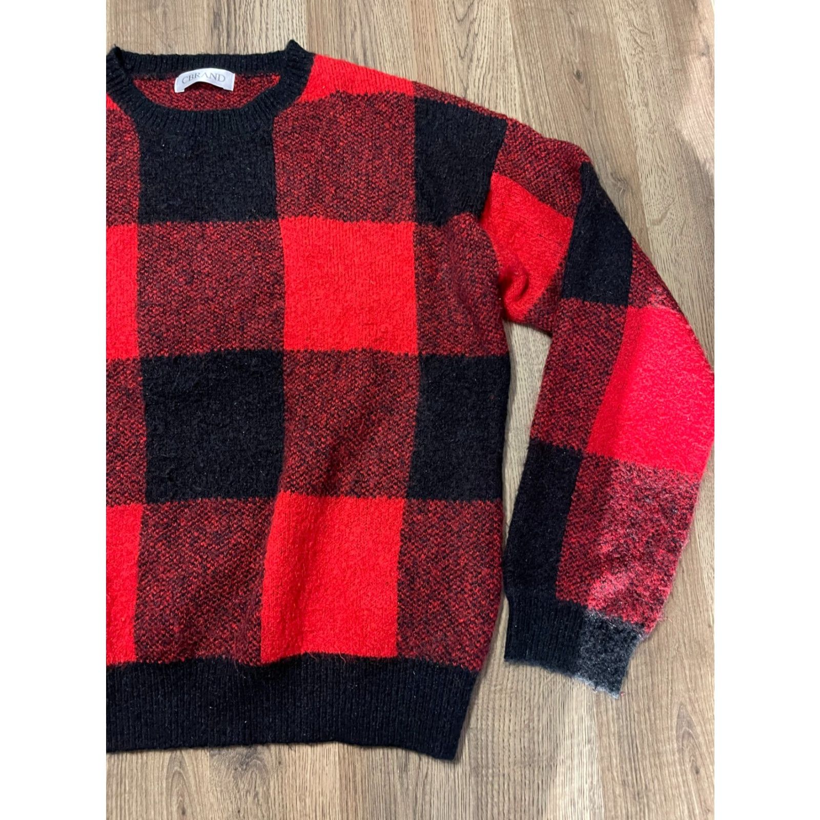 J Brand CBRAND Sweater, Women’s Size L, Plaid, Crew Neck, Pullover, Red Black, Casual, Regular Fit, Sweater, Fall Spring Summer, Women, Free Return Size L / US 10 / IT 46 - 4 Thumbnail