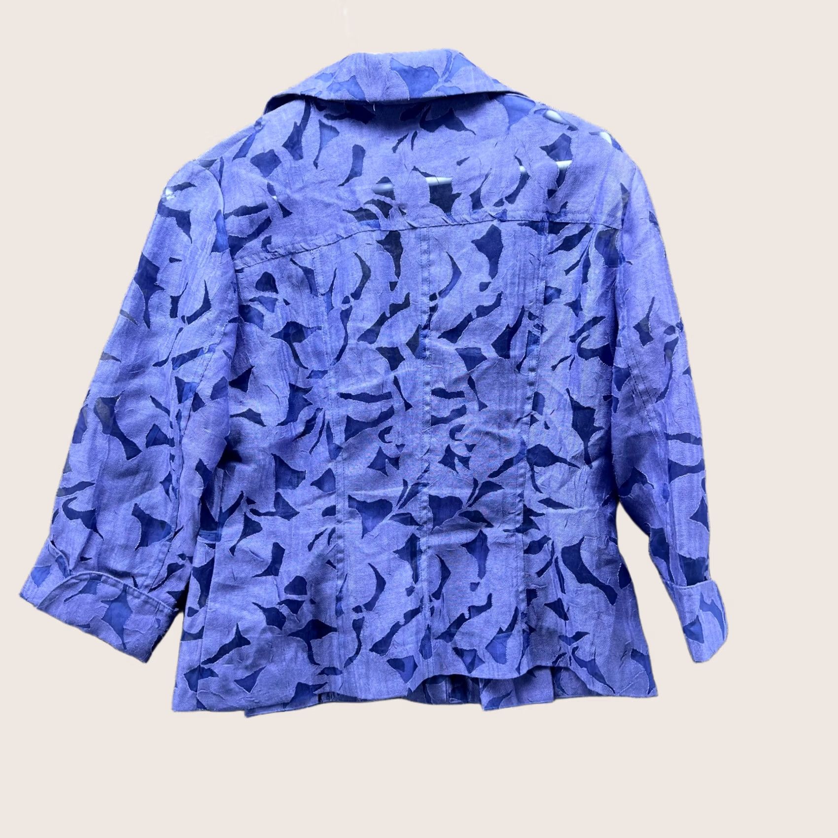 Vintage Clara Sun Woo Blazer Women Small Blue Textured Floral Jacquard Jacket AOP Size S / US 4 / IT 40 - 1 Thumbnail