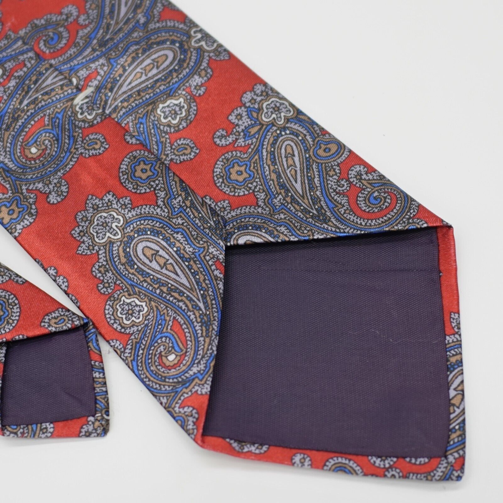 Vintage Ketch Metallic Red Blue Paisley Print Short Silk Tie Size ONE SIZE - 4 Thumbnail