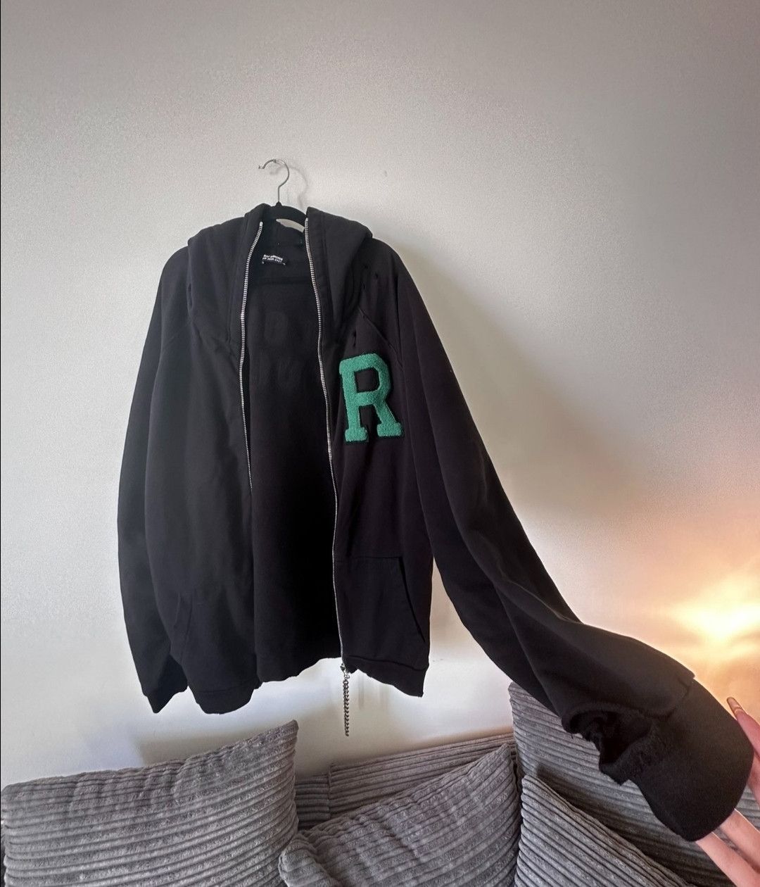 Raf Simons Green Flocked R Letter Chain Zipper Destroyer Hoodie Jacket Size US XL / EU 56 / 4 - 3 Thumbnail