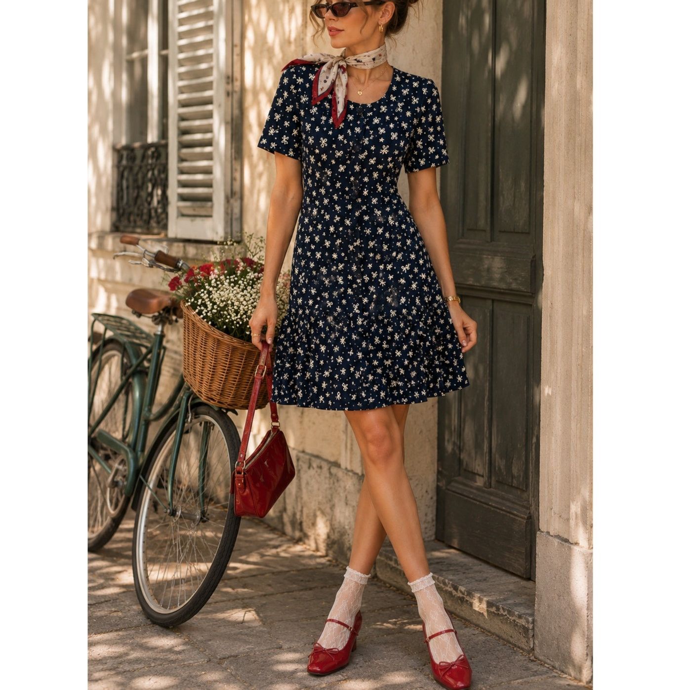 Vintage Leslie Fay Vintage Navy Bow Print Drop Waist Flounce Dress S Size S / US 4 / IT 40 - 1 Thumbnail