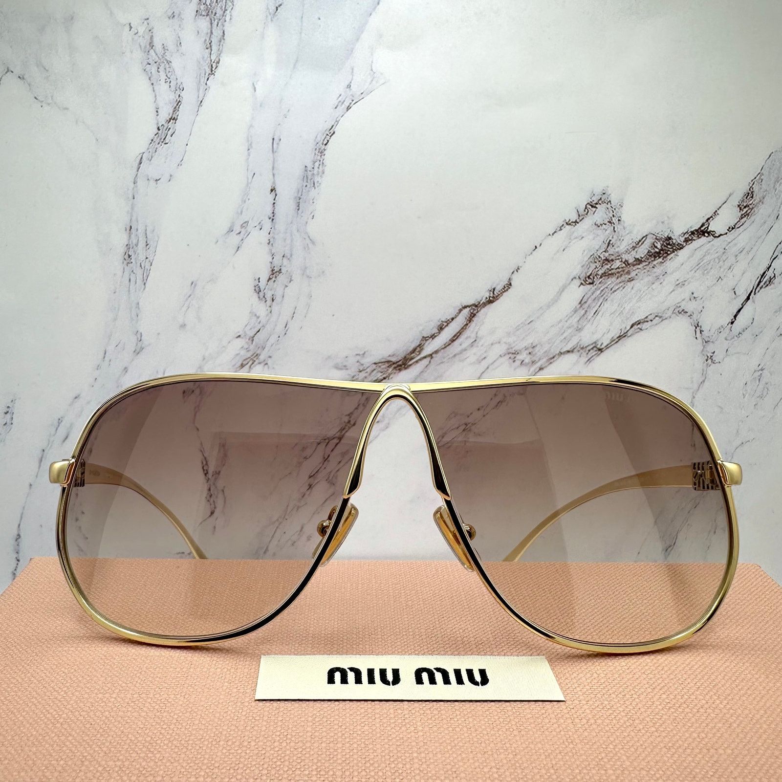 Miu Miu New MIU MIU Sunglasses Gold Brown Gradient Metal Aviator Size ONE SIZE - 5 Thumbnail