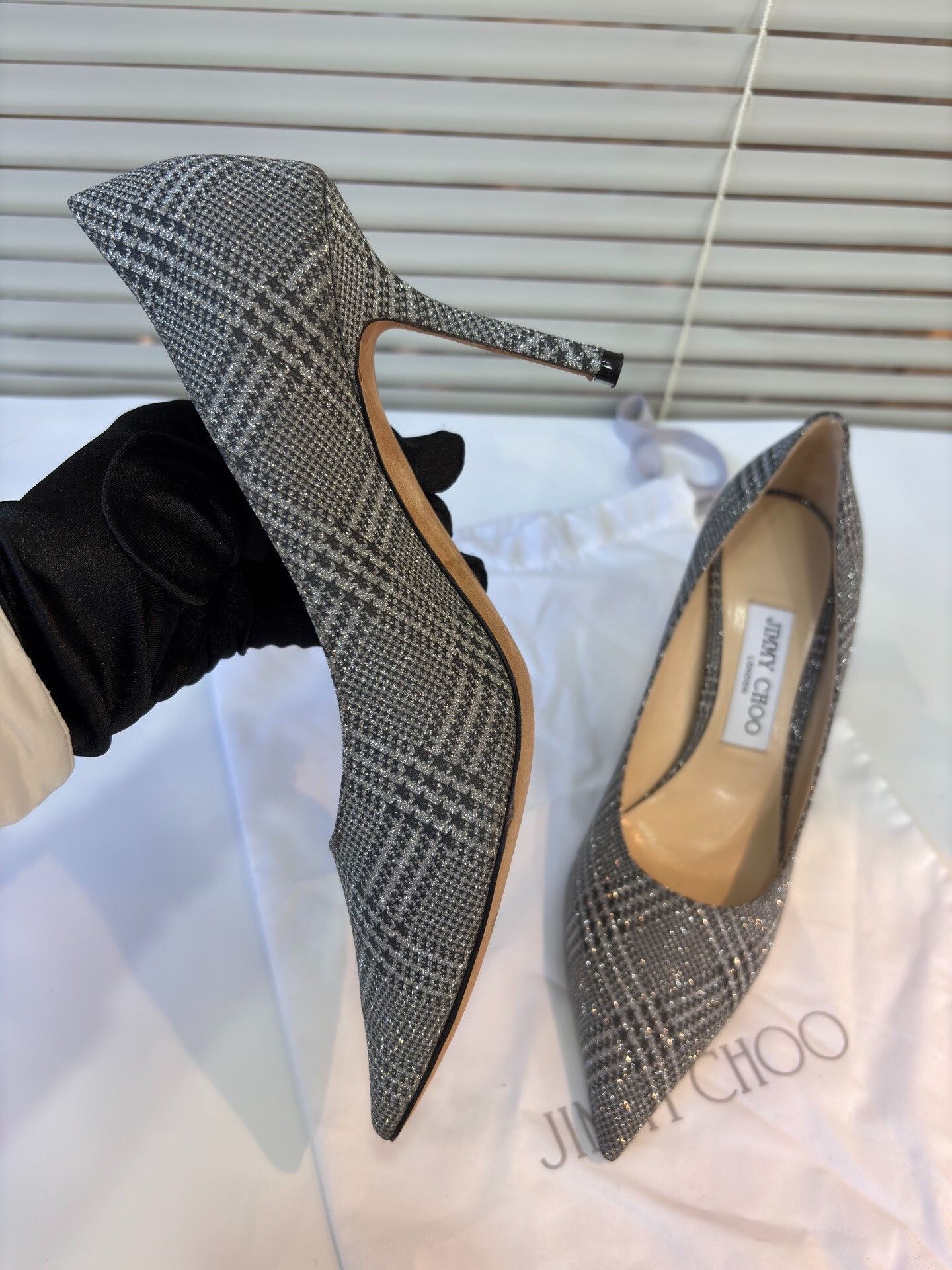 Jimmy Choo Jimmy Choo Silver Sequin Check Heels Size US 6.5 / IT 36.5 - 1 Thumbnail