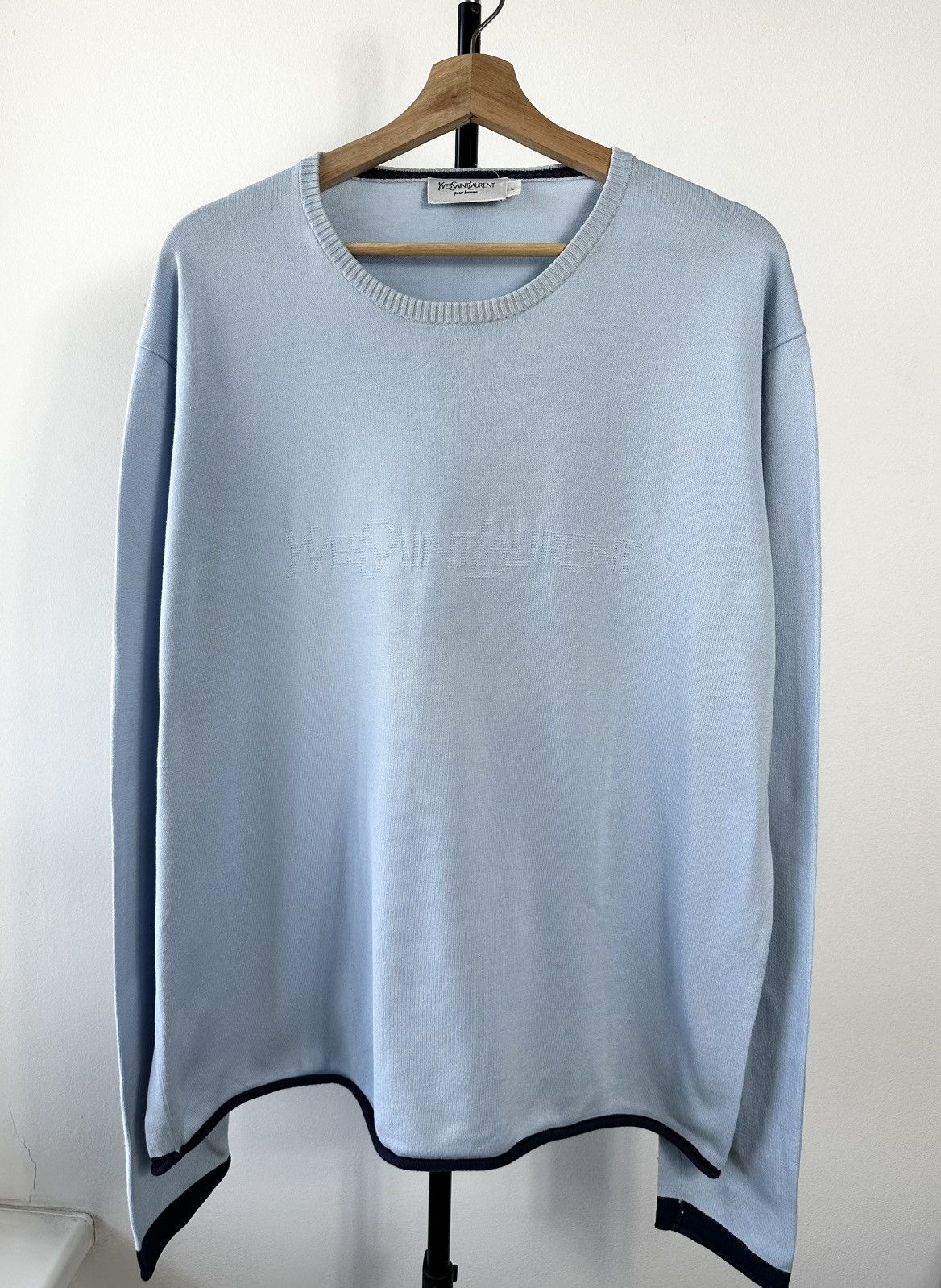 Yves Saint Laurent Vintage Yves Saint Laurent Pour Homme Tonal Logo Sweater Size US L / EU 52-54 / 3 - 1 Thumbnail