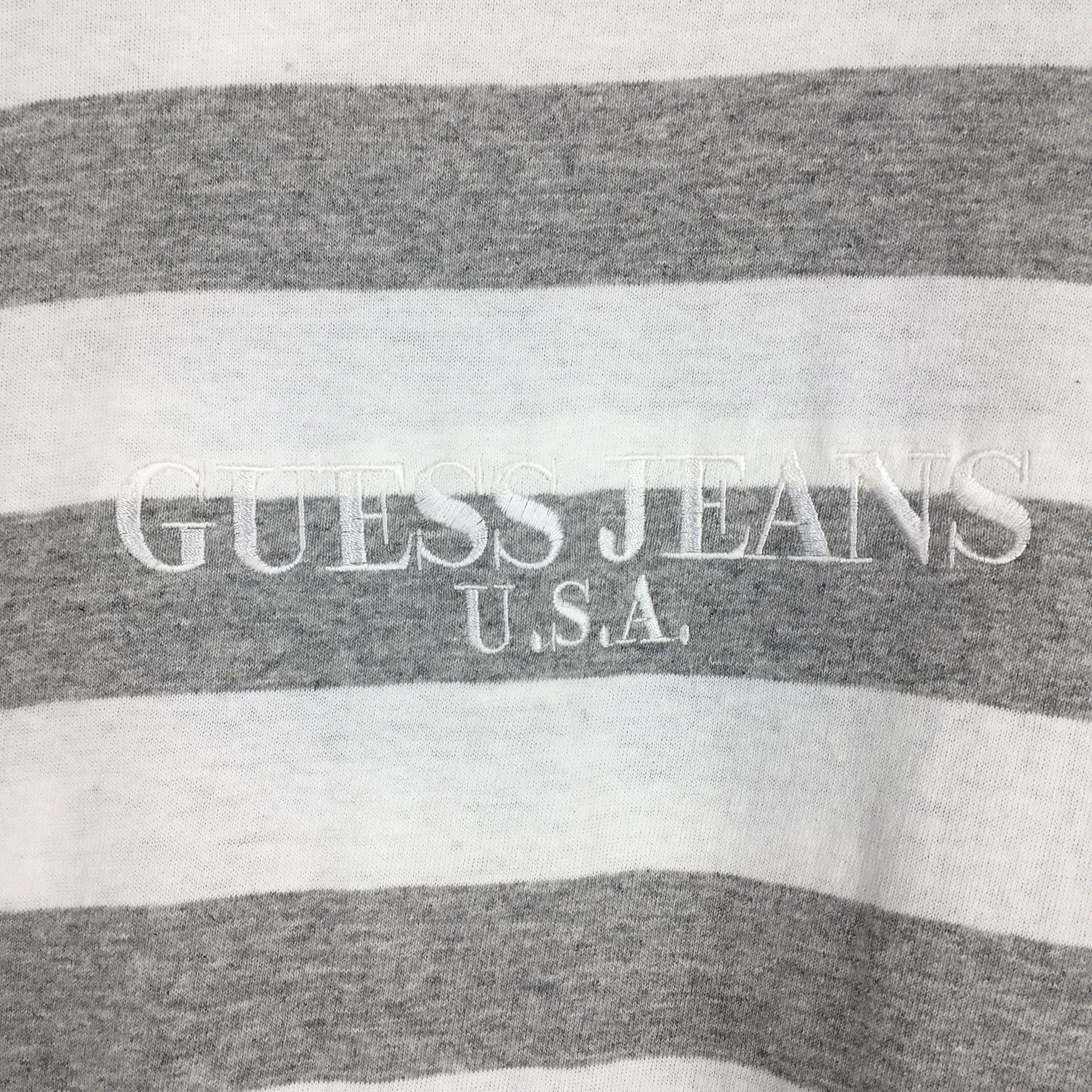 Guess × Jean × Vintage Vintage Guess Jeans Usa Stripes Gray T shirt Medium Size US M / EU 48-50 / 2 - 5 Thumbnail