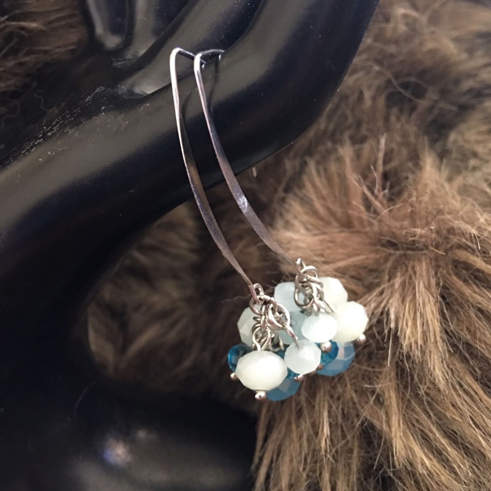 Jewelry V Shape silver tone dangle bead hoop earrings Size ONE SIZE - 1 Thumbnail