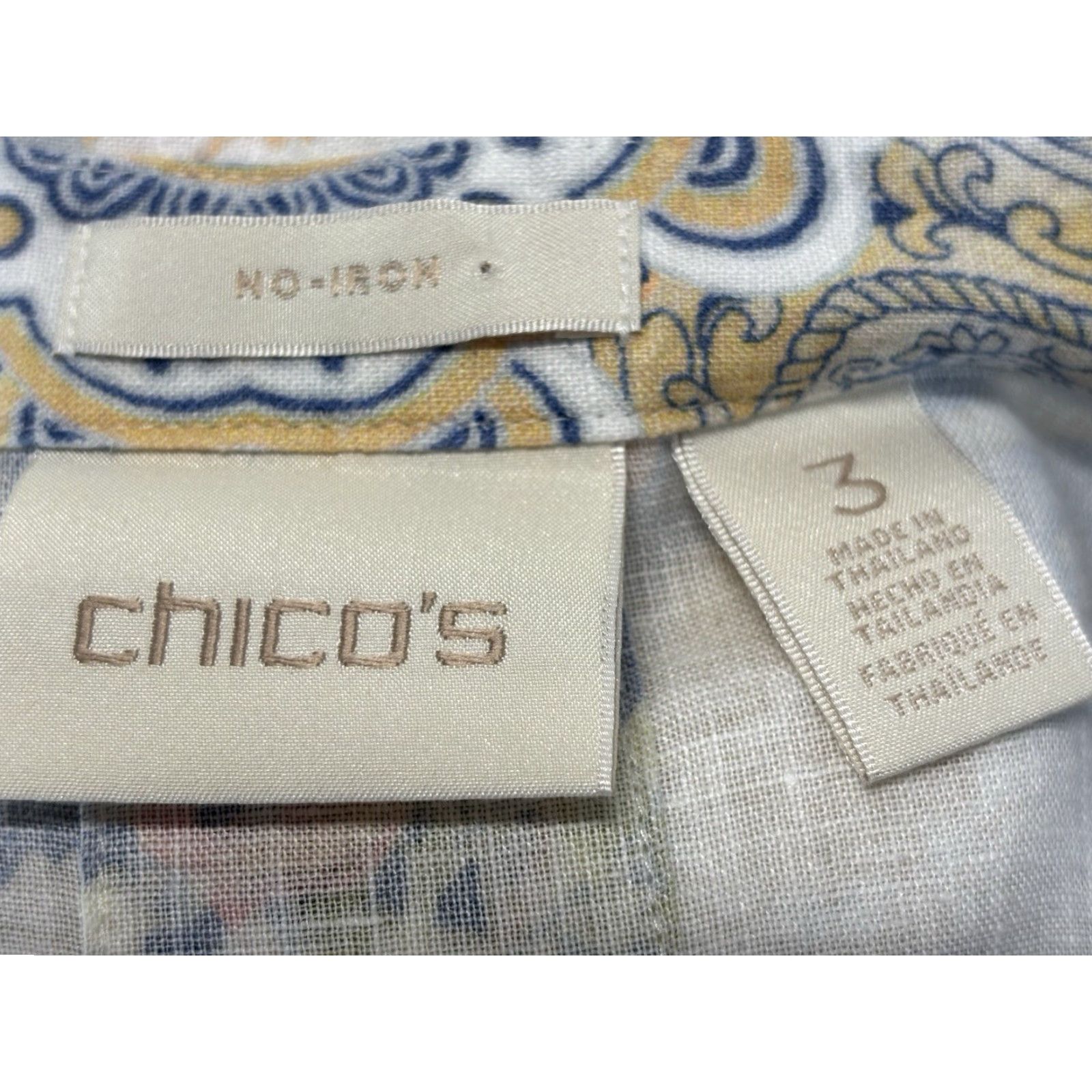 Vintage Chicos No Iron Linen Tunic Shirt Women’s XL Blue Floral Paisley Button Up Shirt Size XL / US 12-14 / IT 48-50 - 7 Thumbnail