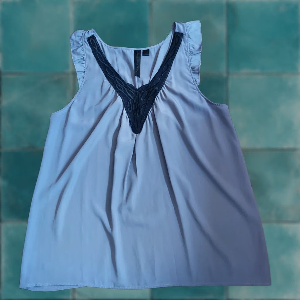 Brandblack Petticoat Alley Blouse - Blue Black Ruffle Sleeveless, L, Women, Polyester, Basic, Size L, Pre-owned, (Petticoat Alley) Size L / US 10 / IT 46 - 1 Thumbnail