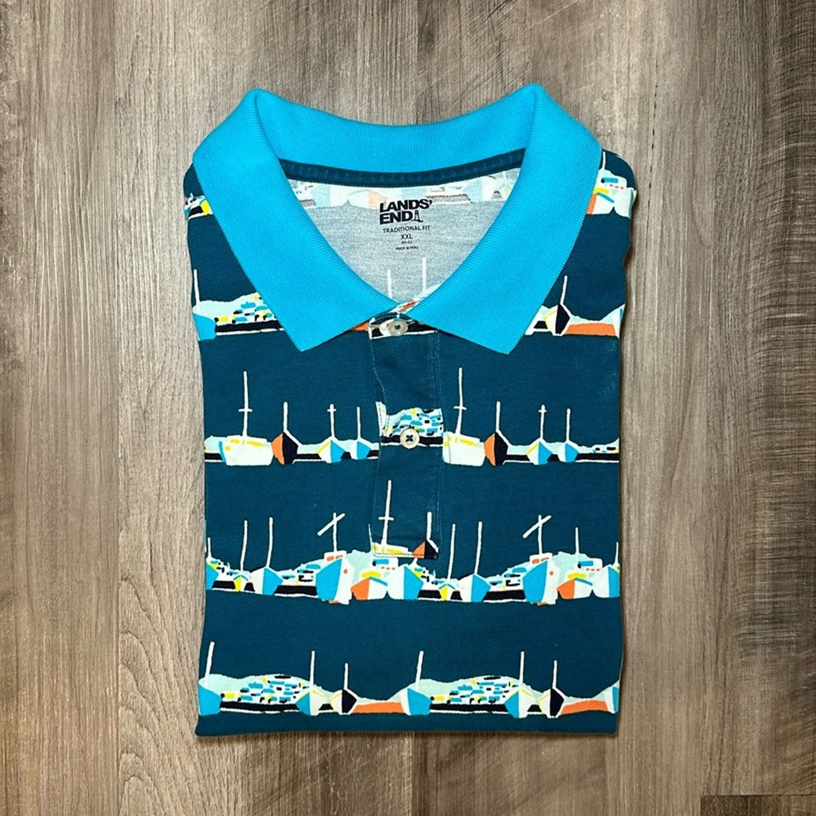 Lands' End Lands’ End Traditional Fit Docked Sailboats Polo - 2XL Size US XXL / EU 58 / 5 - 1 Thumbnail