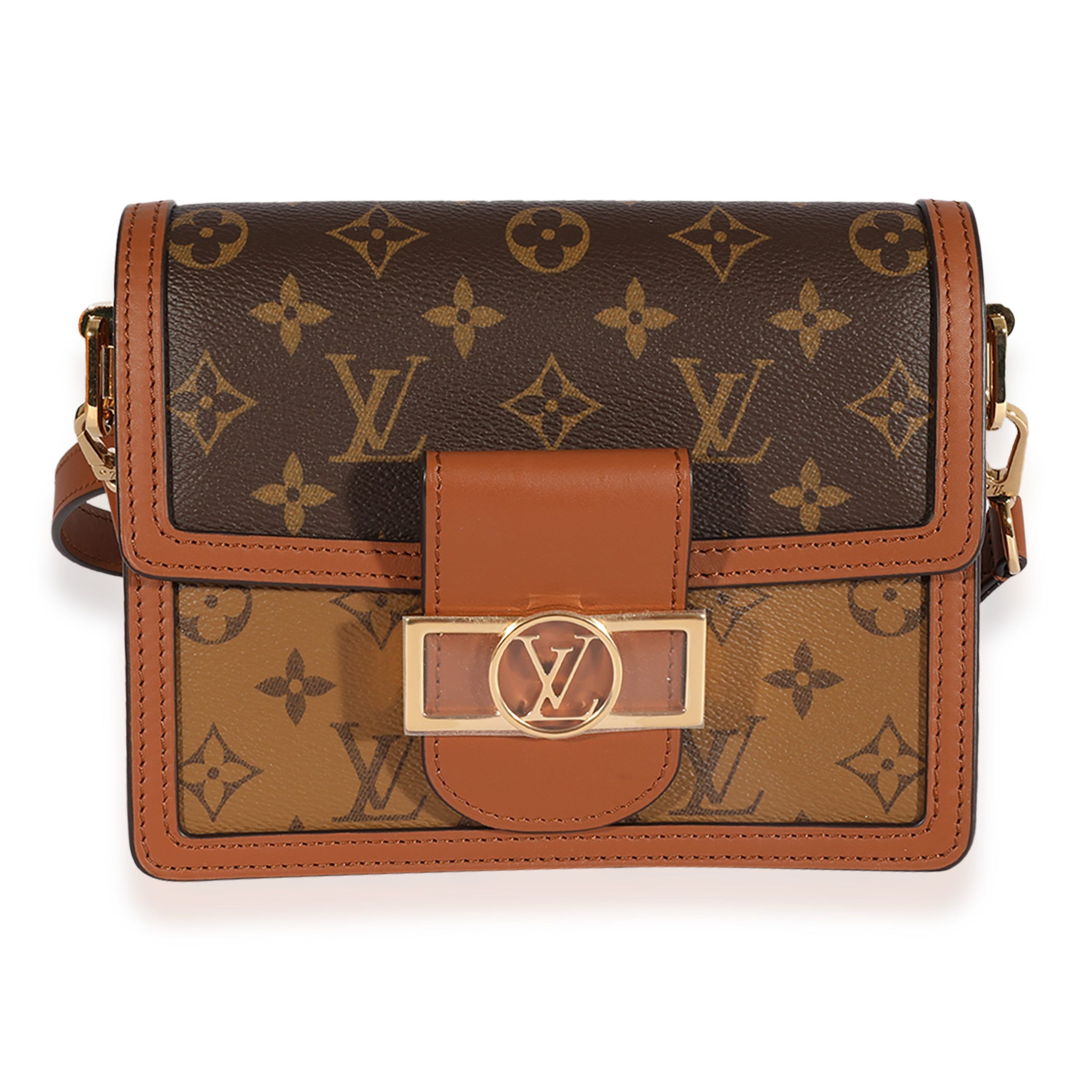 image of Louis Vuitton Monogram & Monogram Reverse Canvas Mini Dauphine Bag in Brown, Women's