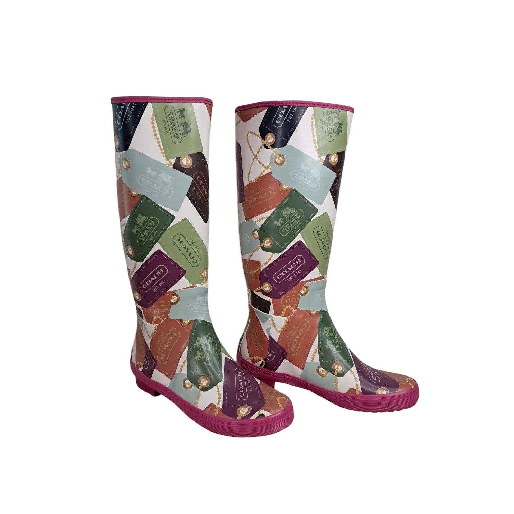 Coach Pammie Multicolor Decorative Hang Tag Rain Boots