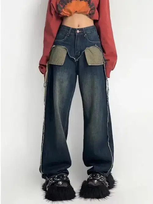 Jean Retro Mom Jeans Wide Leg Pants Distressed Size 30" / US 8 / IT 44 - 3 Thumbnail